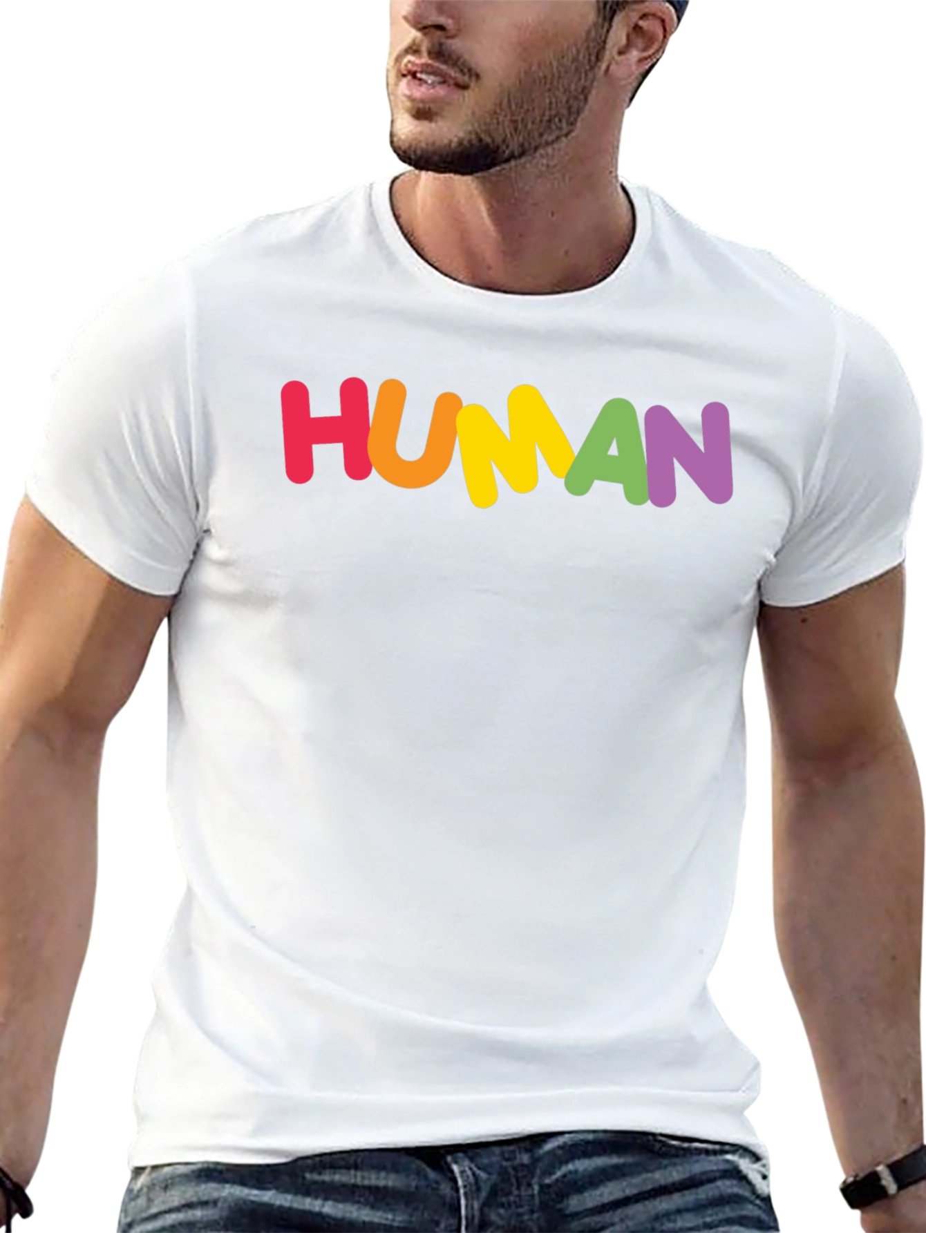 Black Rainbow HUMAN Graphic Tee - Black Cotton Blend Shirt view 13