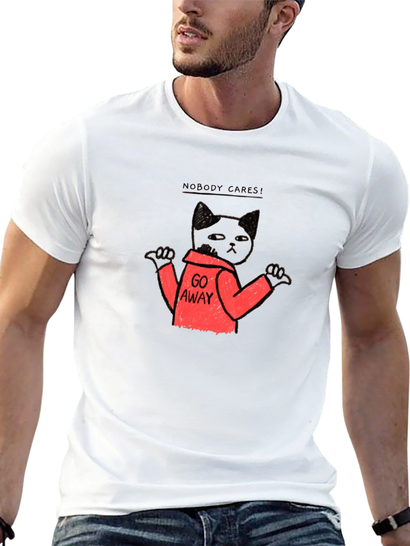 Black Funny Cat Graphic T-Shirt - Nobody Cares Go Away! view 13