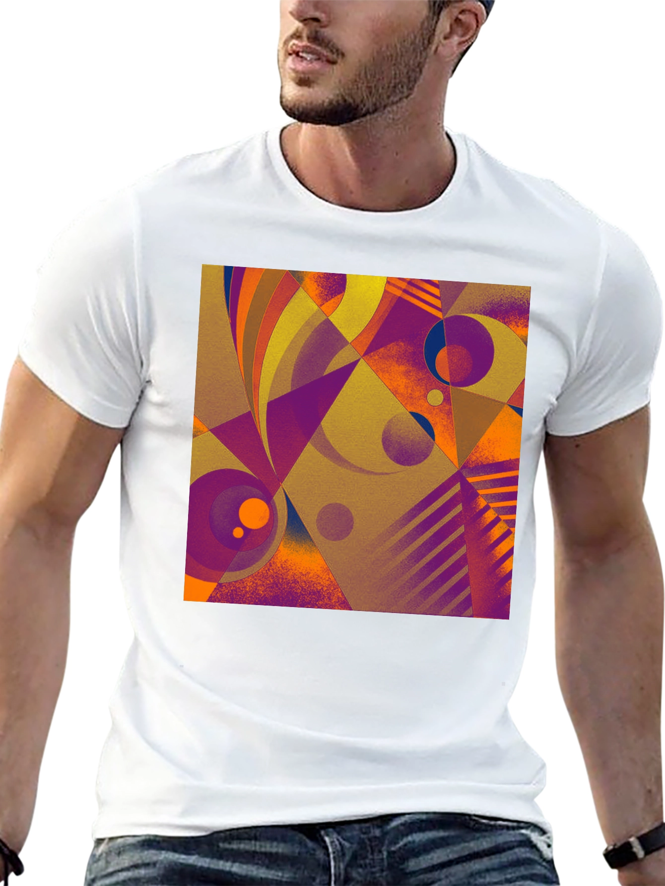 Black Abstract Geometric Print T-Shirt view 13