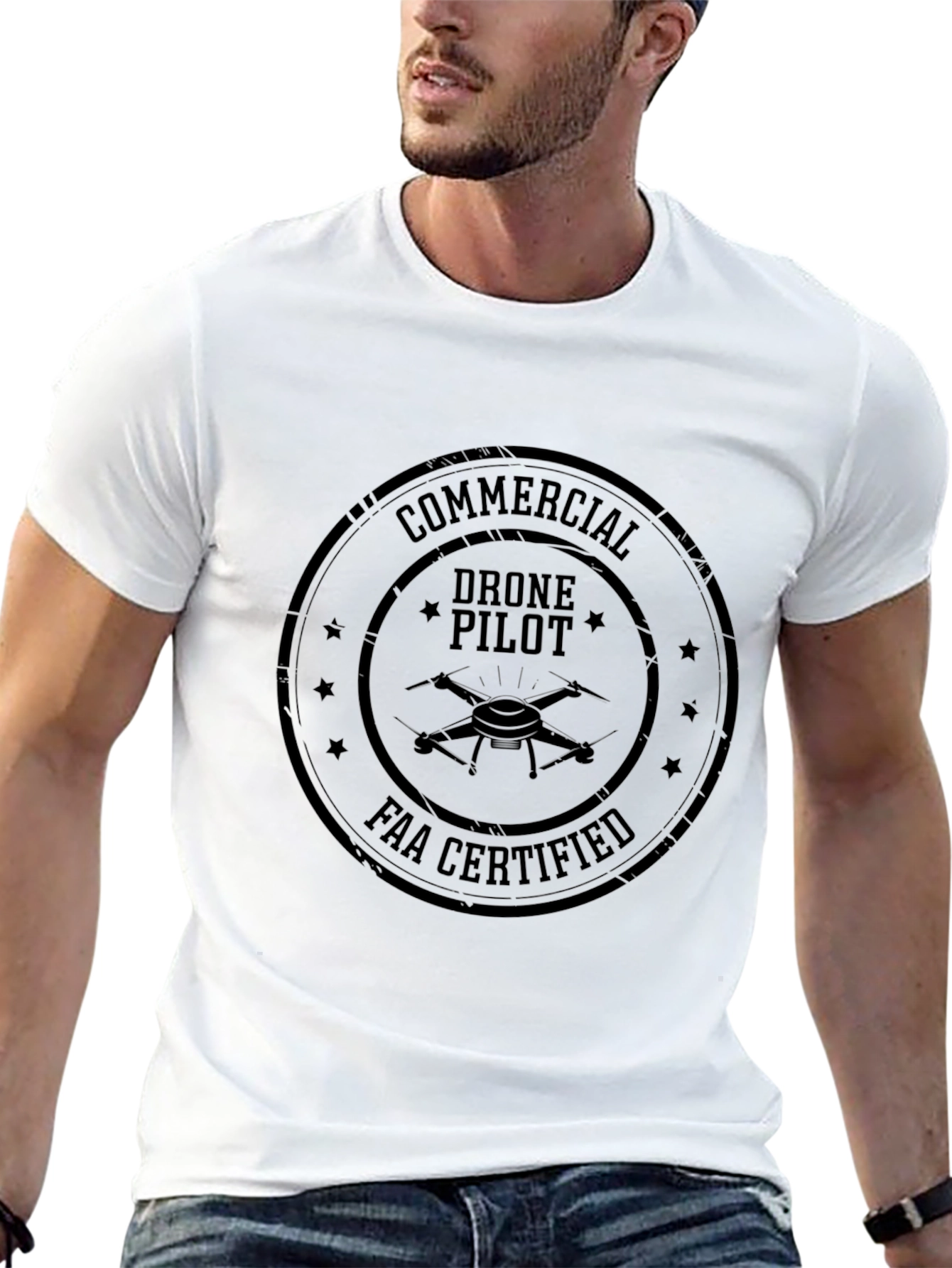 Black Commercial Drone Pilot FAA Certified T-Shirt view 13