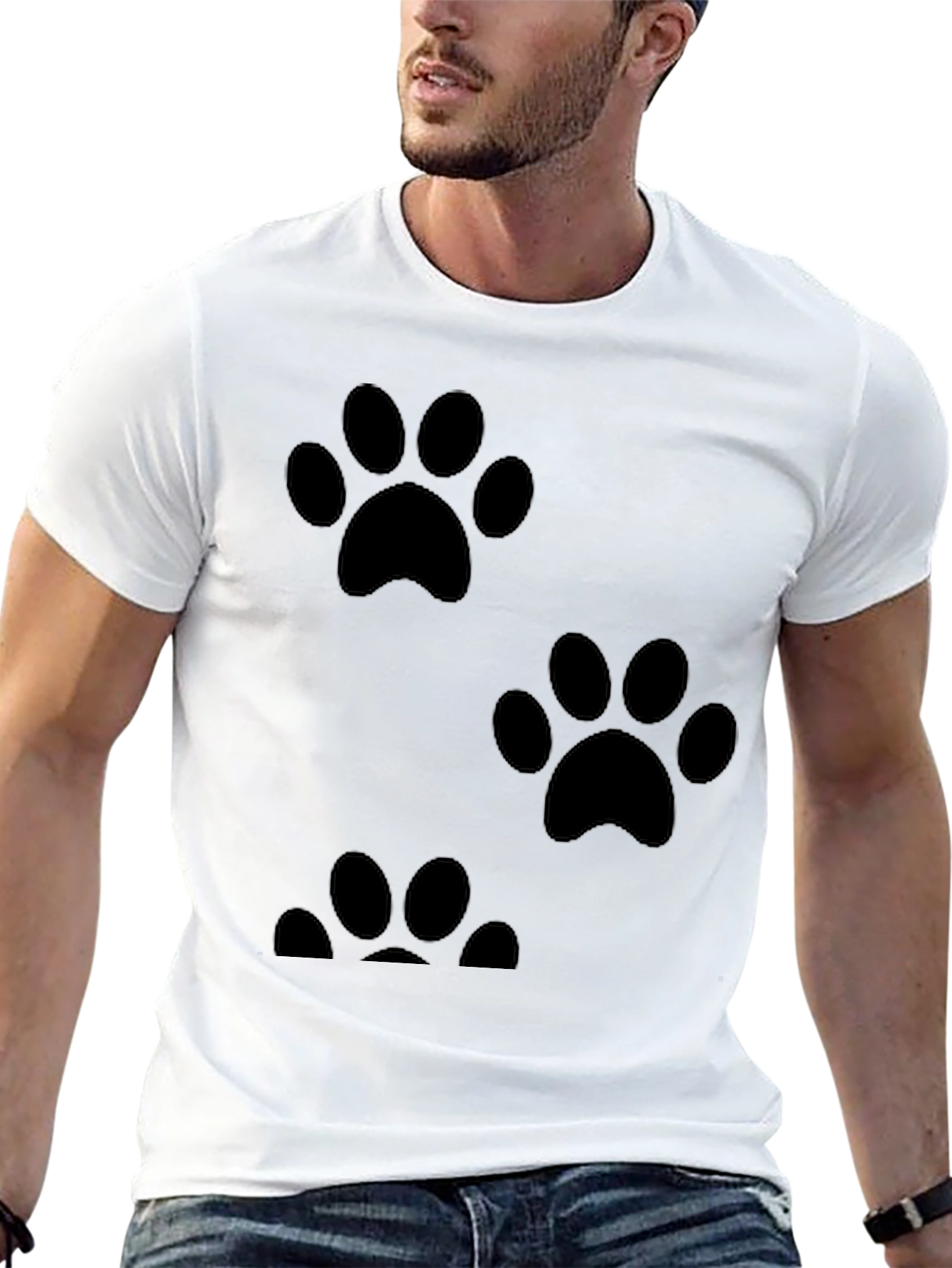 Black Paw Print Graphic Tee - Casual Black T-Shirt view 13