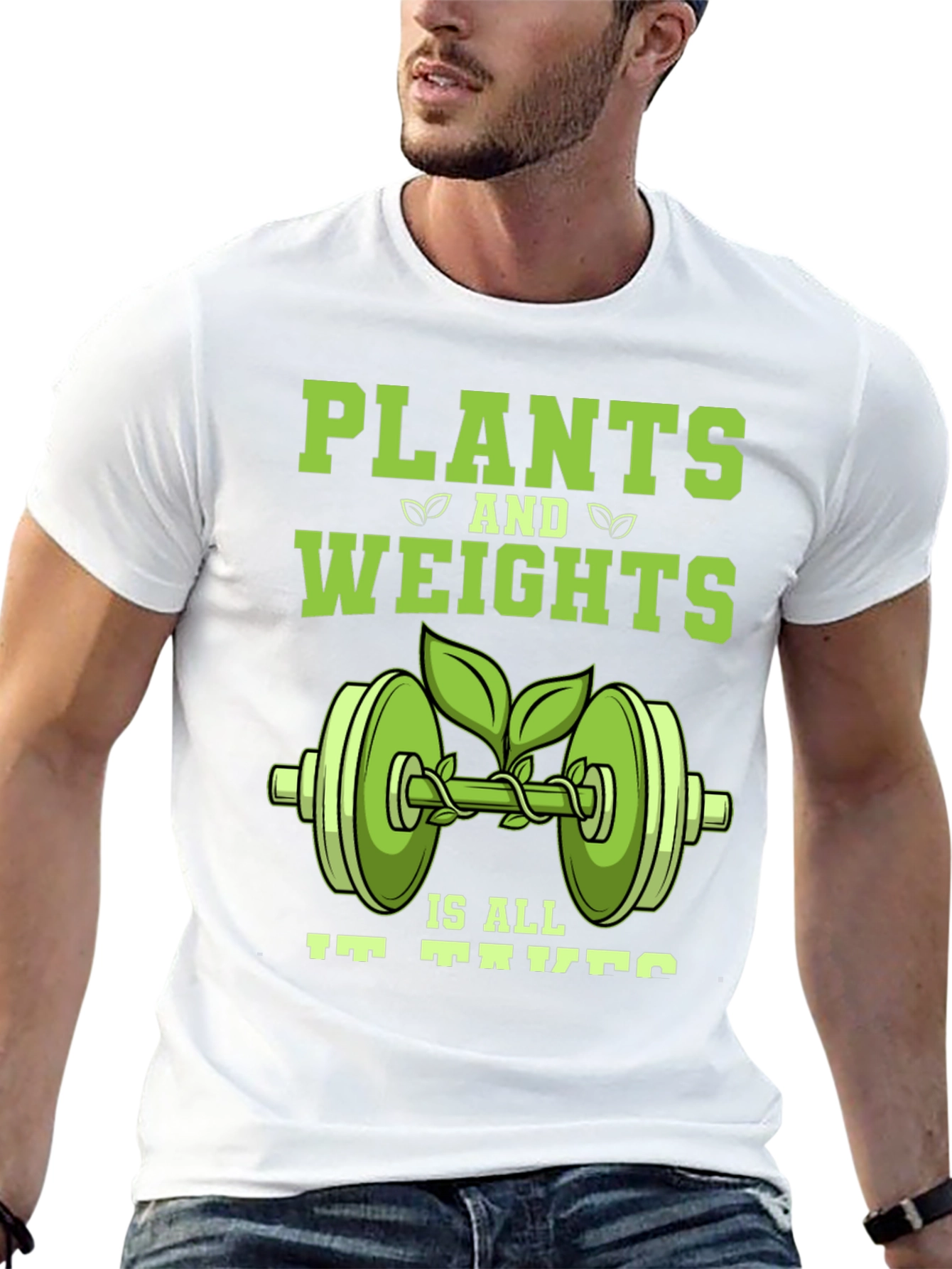 Black Plants and Weights T-Shirt - Vegan Fitness Apparel view 13