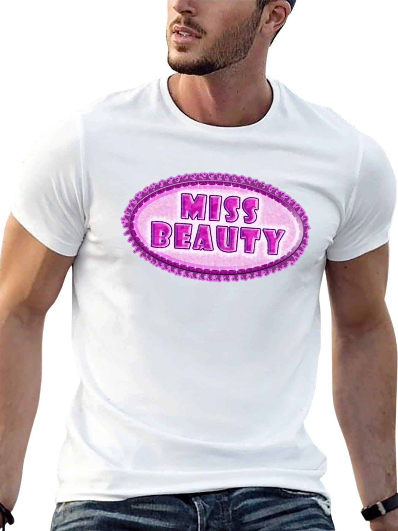 Black Miss Beauty Oval Graphic Tee - Black Cotton Blend view 13