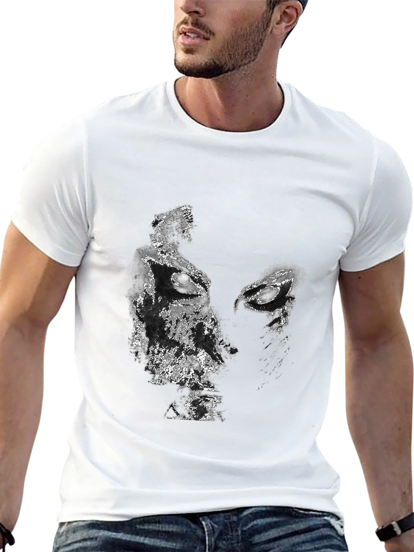 Black Abstract Face Graphic Black T-Shirt view 13
