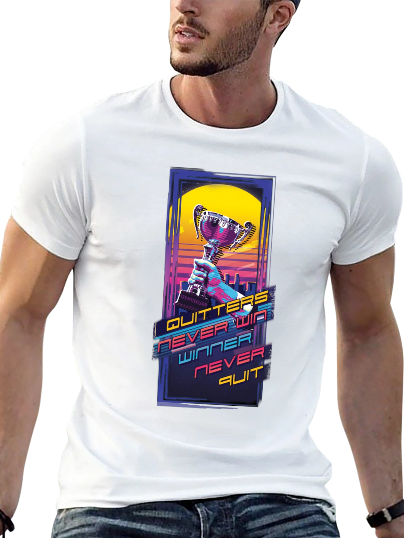 Black Winners Never Quit Graphic Tee view 13