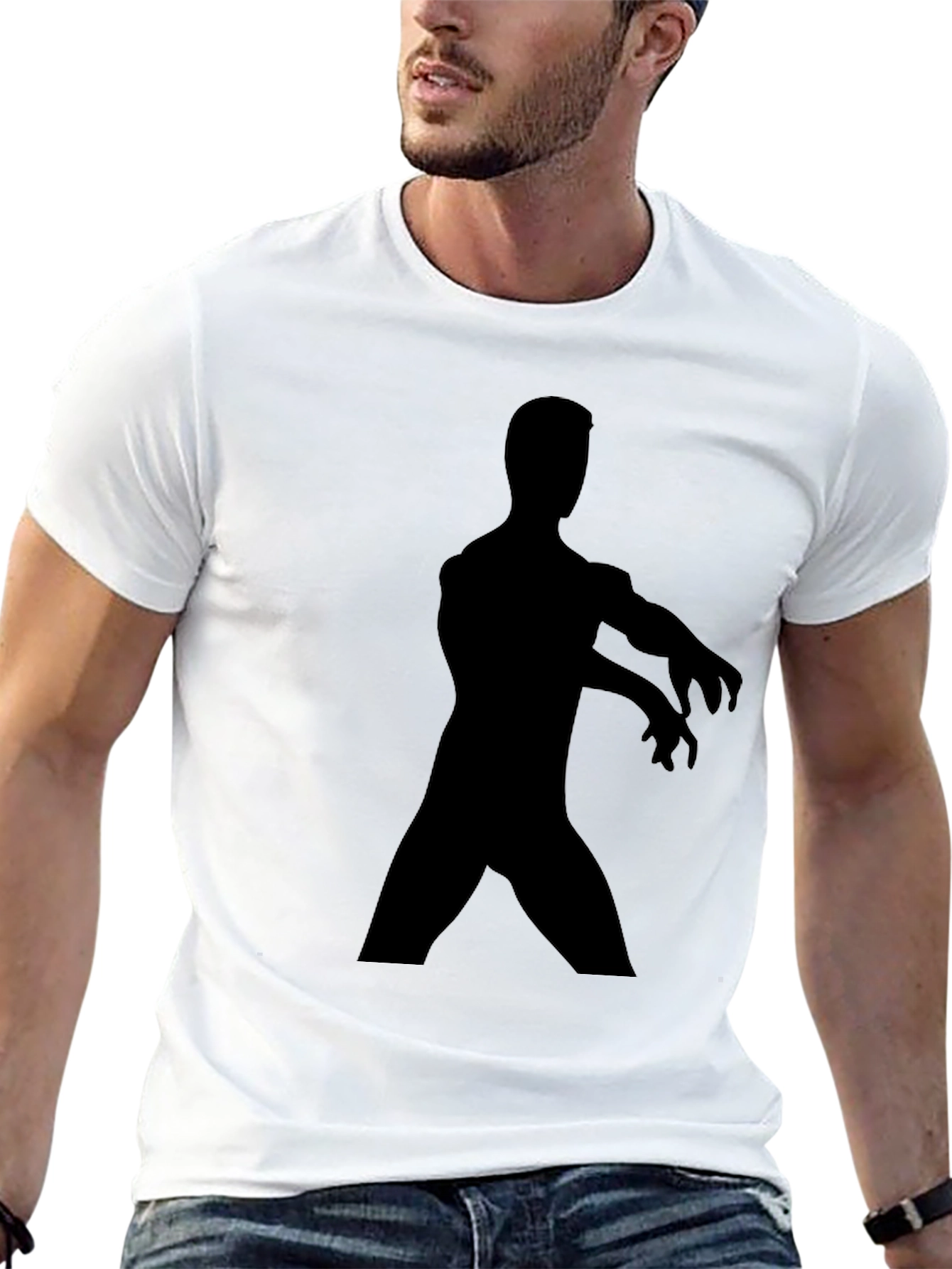 Black Men's Black Graphic Tee - Zombie Silhouette view 13