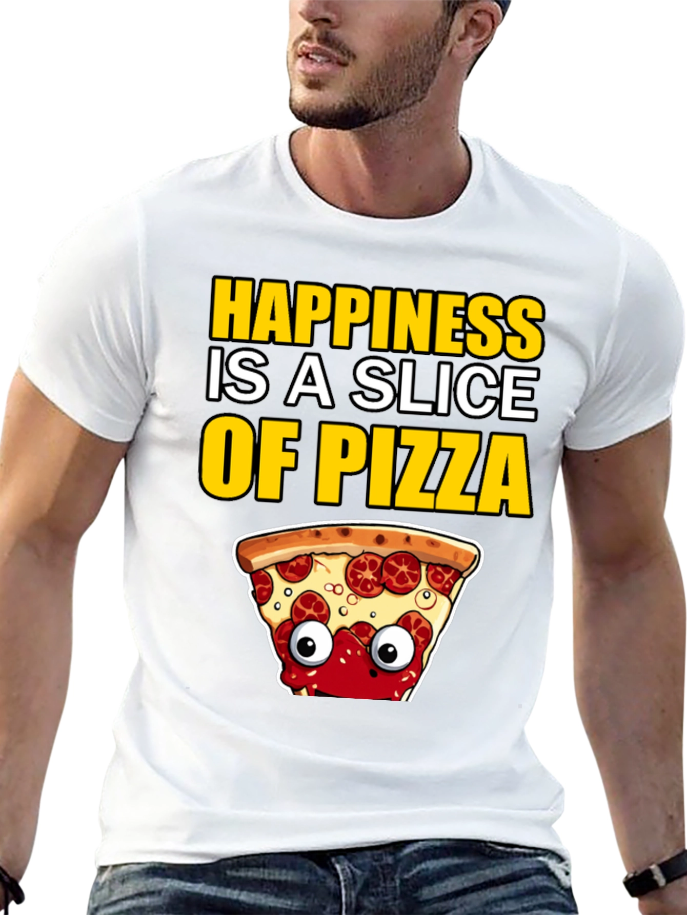 Black Happiness Pizza Slice T-Shirt view 13