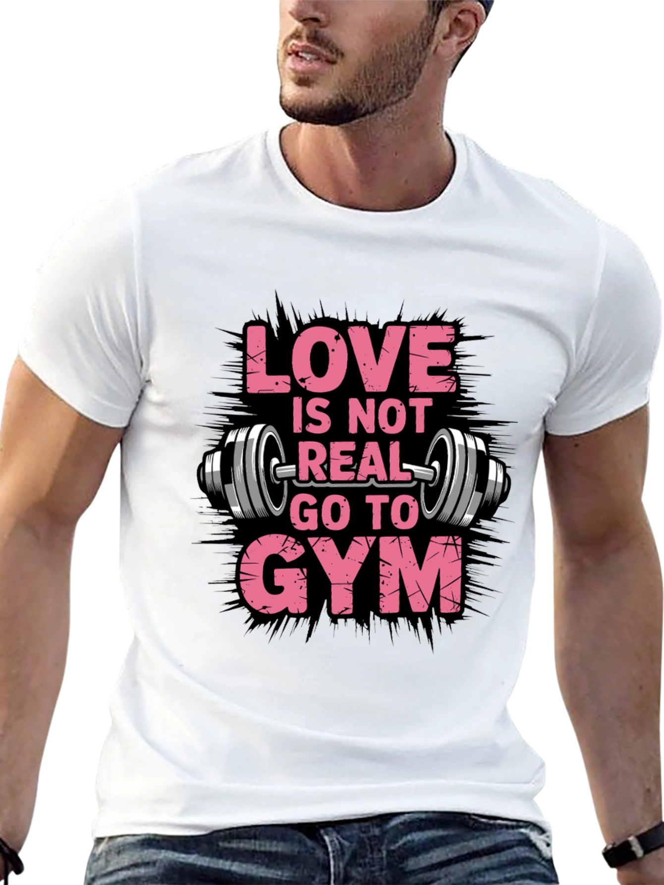 Black Love is Not Real Go To Gym Black T-Shirt view 13