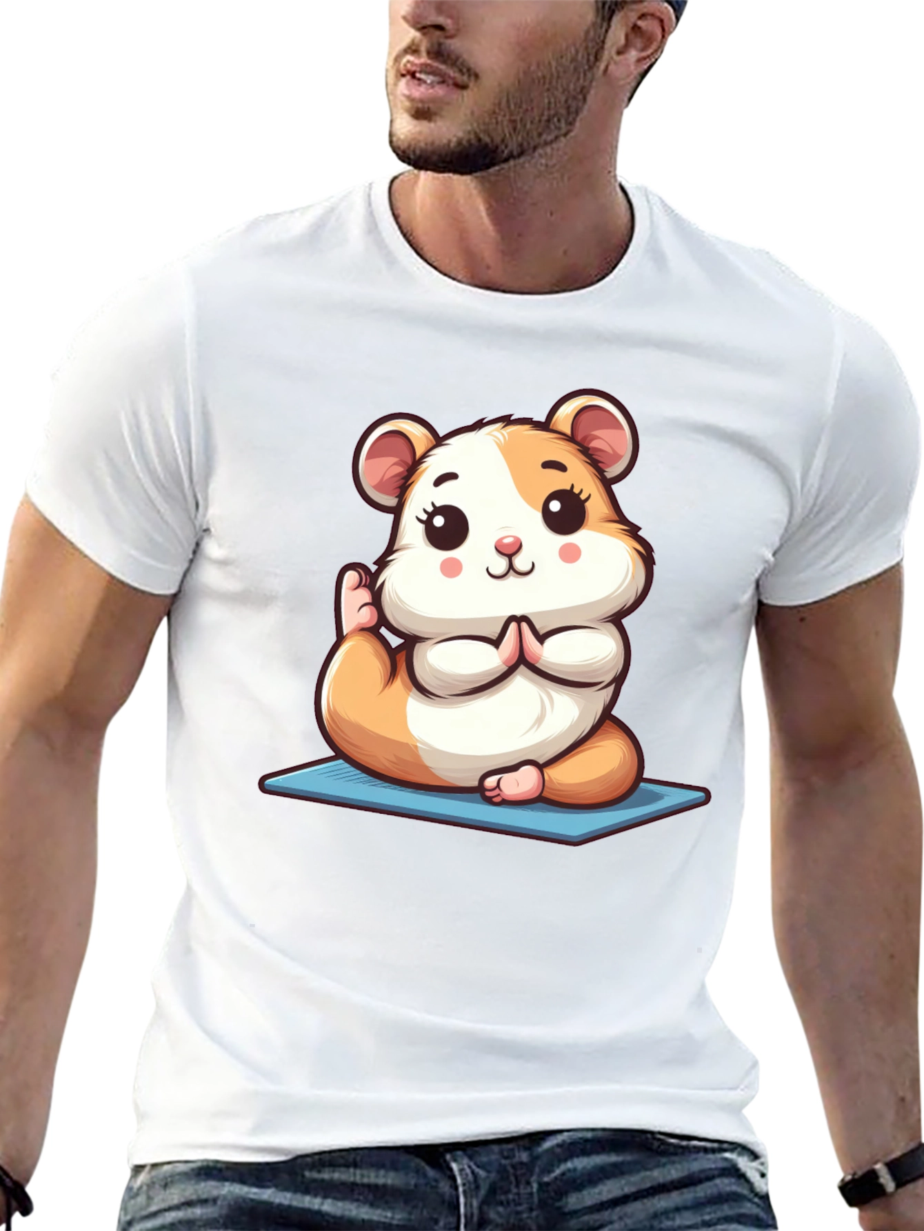 Black Yoga Hamster Tee - Meditating Rodent T-Shirt view 13