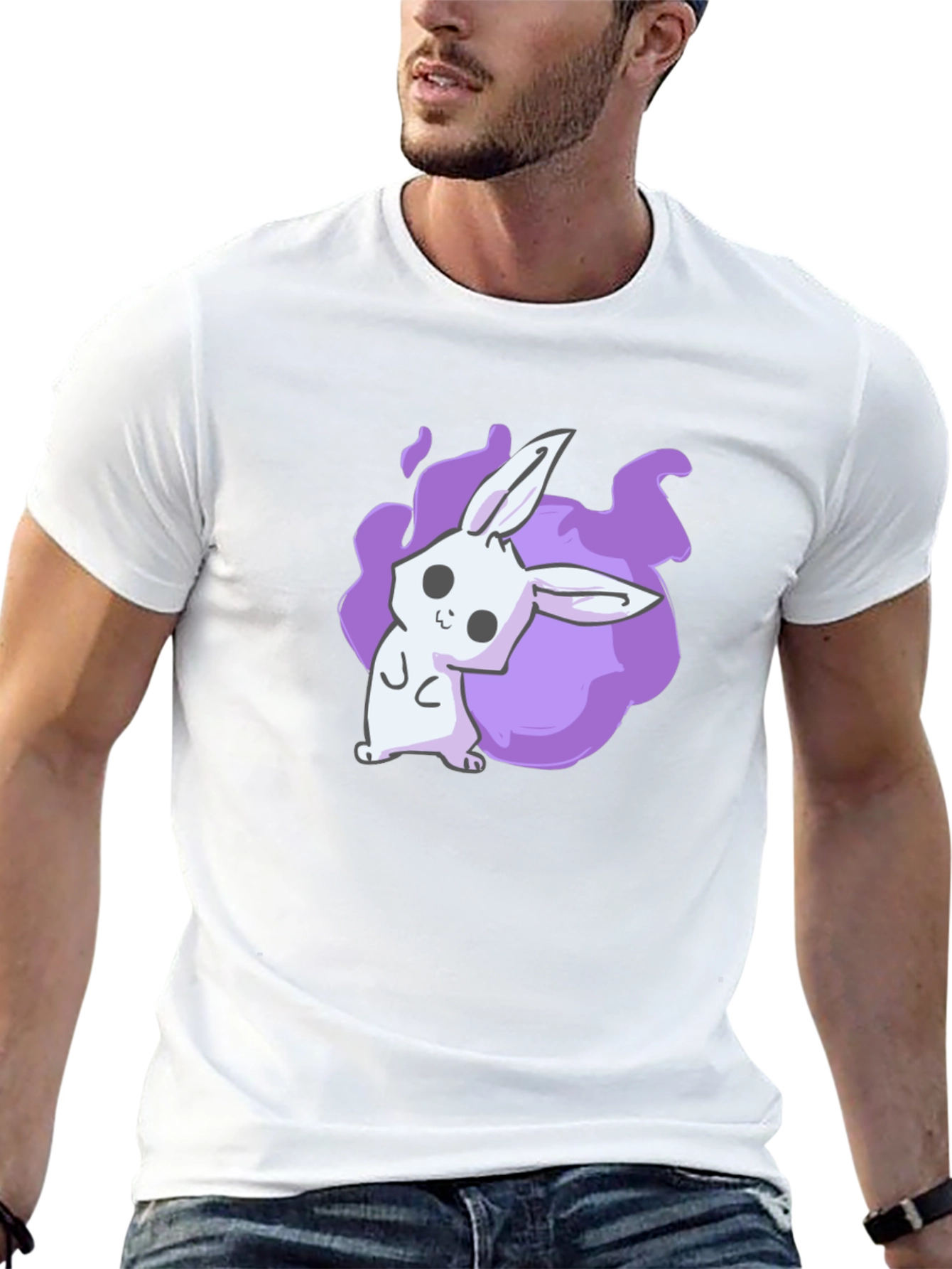 Black Cute Anime Bunny Graphic Black T-Shirt view 13