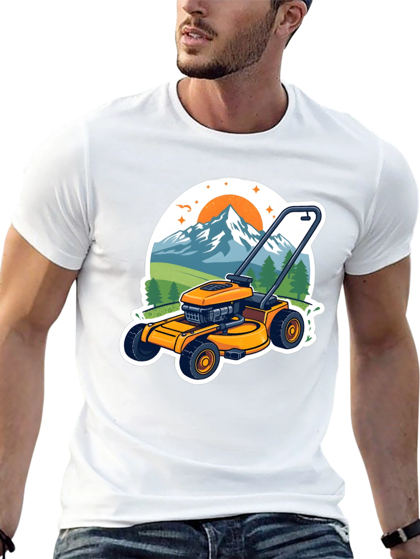 Black Lawnmower Landscape Graphic Tee view 13