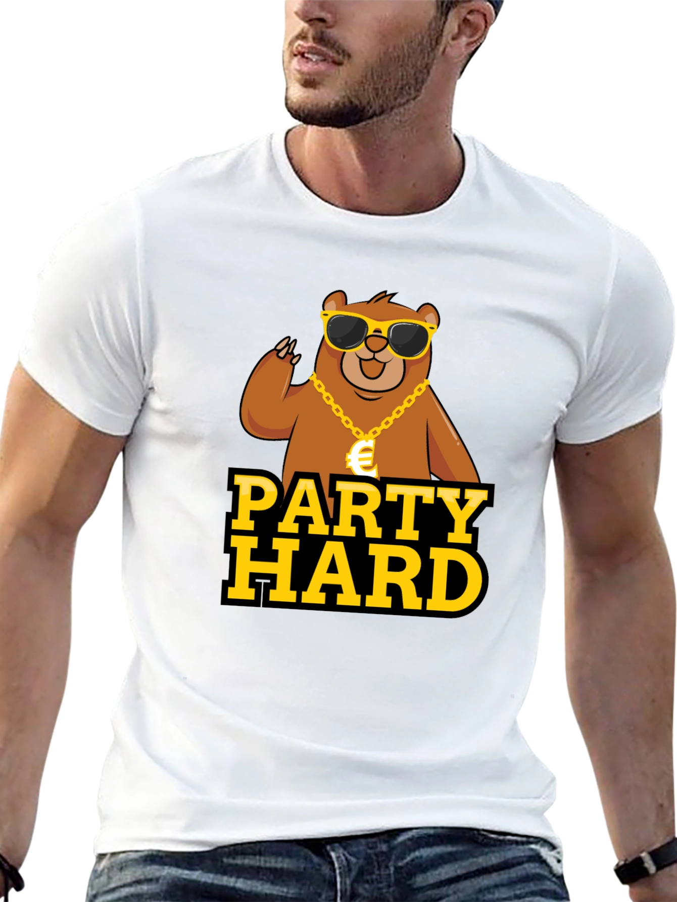 Black Party Hard Bear Graphic Tee - Black Cotton T-Shirt view 13
