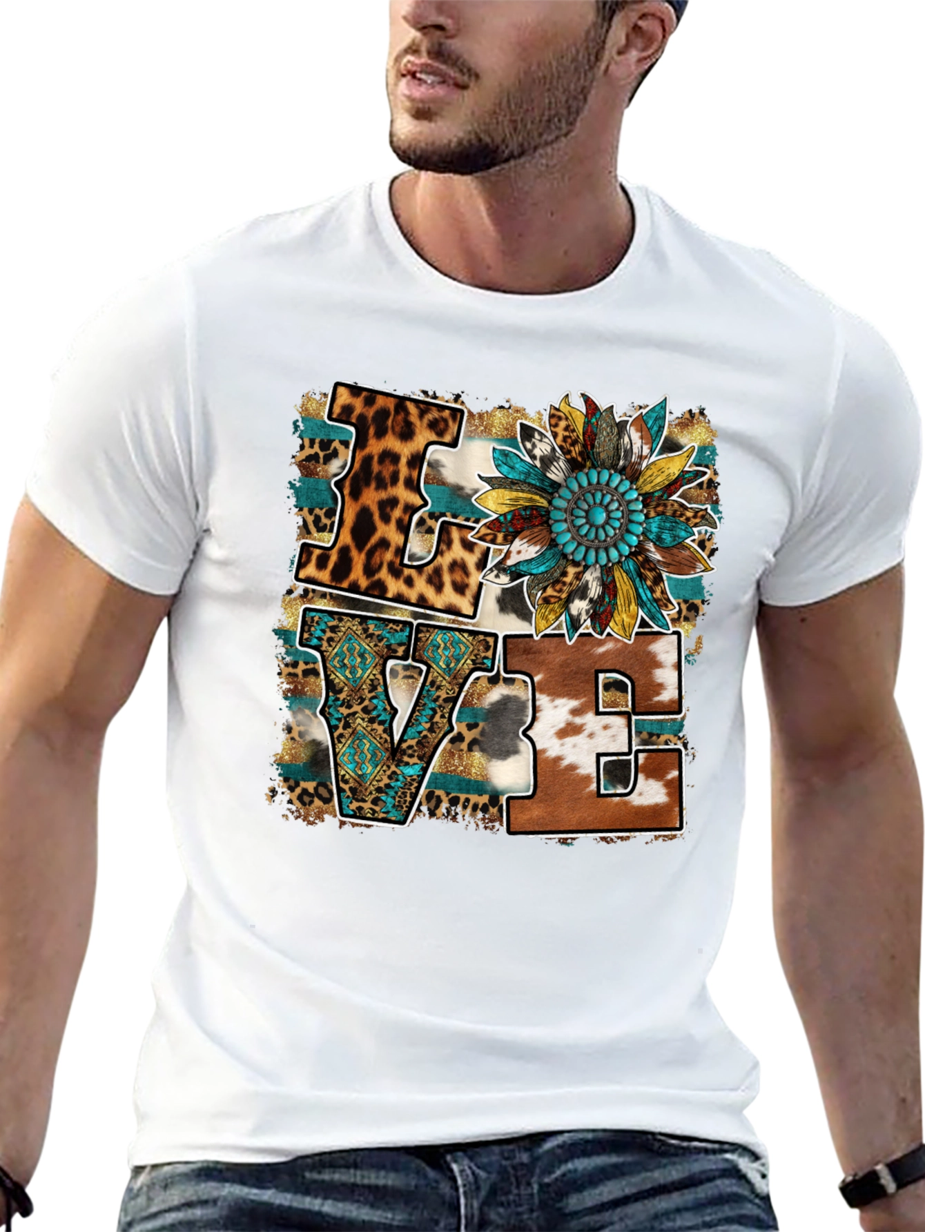 Black Western LOVE Graphic Tee - Leopard, Cowhide, Turquoise view 13