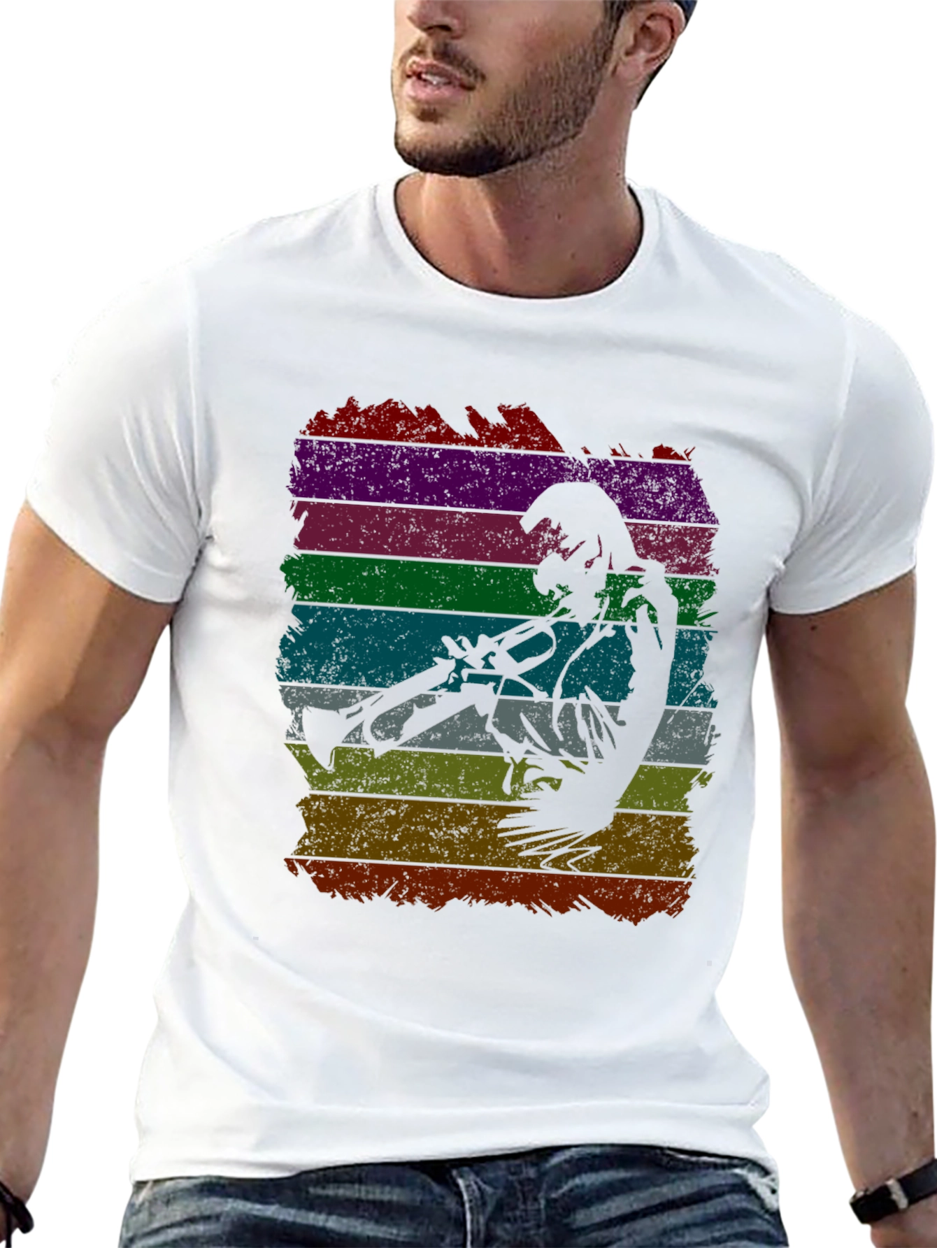 Black Jazz Trumpet Player Retro Striped T-Shirt view 13