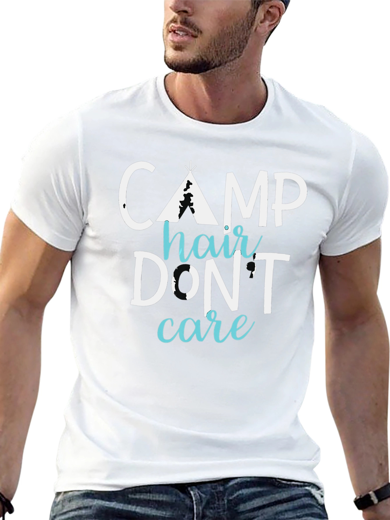 Black Camp Hair Don't Care Tee - Funny Camping Shirt view 13