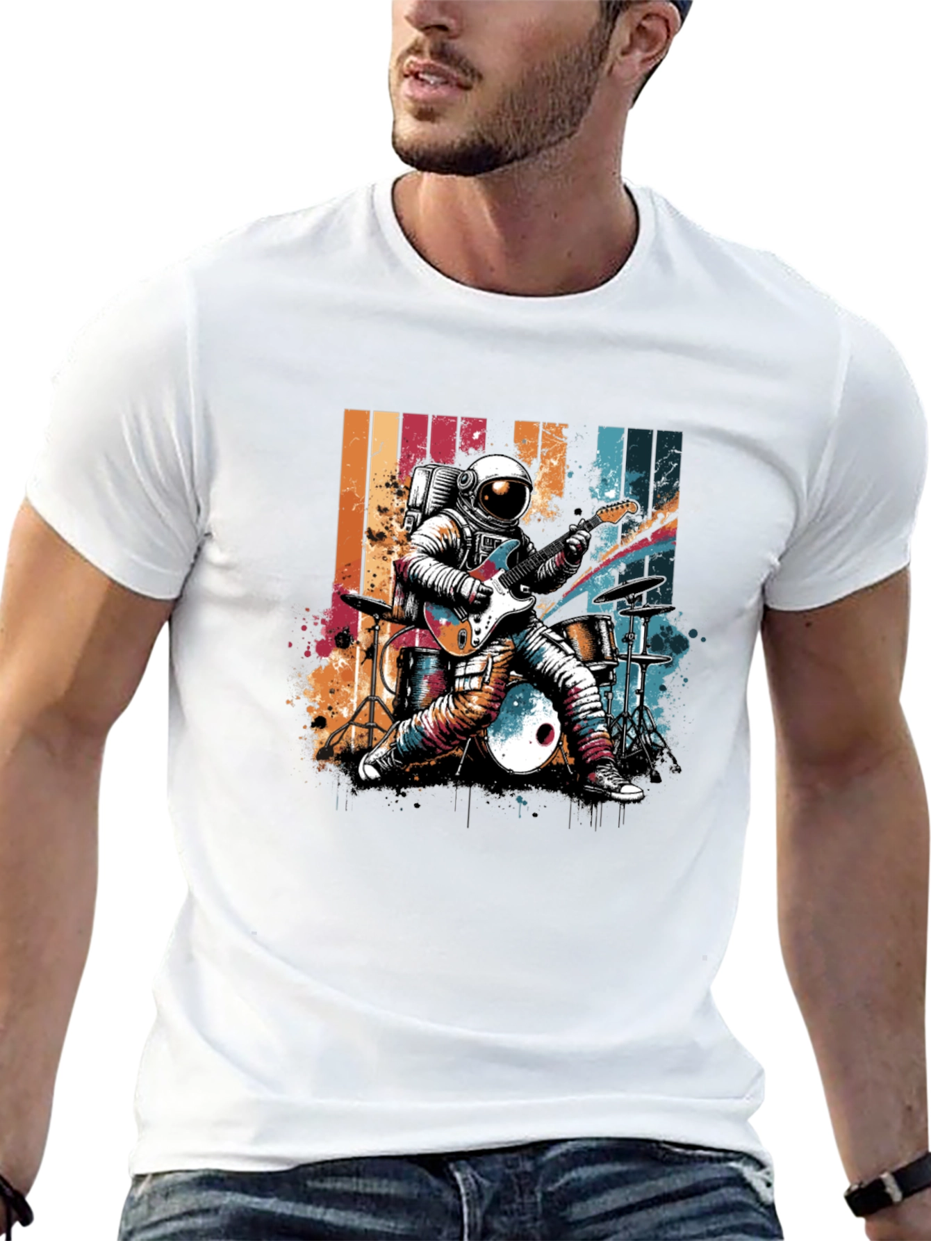 Black Astronaut Guitarist T-Shirt view 13