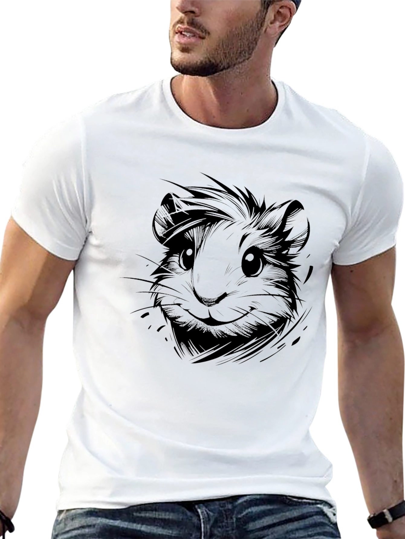 Black Guinea Pig Graphic Tee - Black Cotton T-Shirt view 13