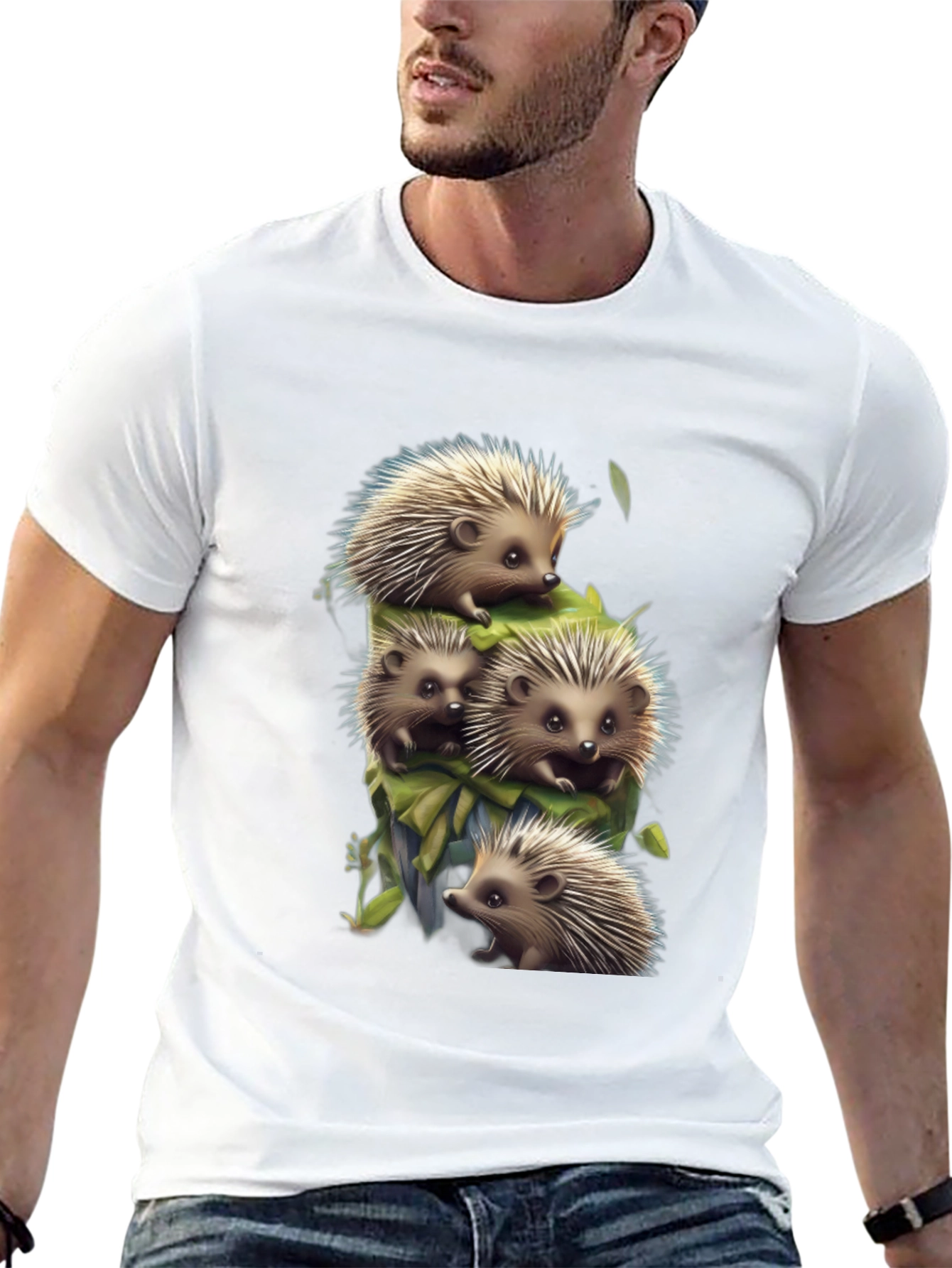 Black Cute Hedgehog Stack Graphic Tee - Black view 13