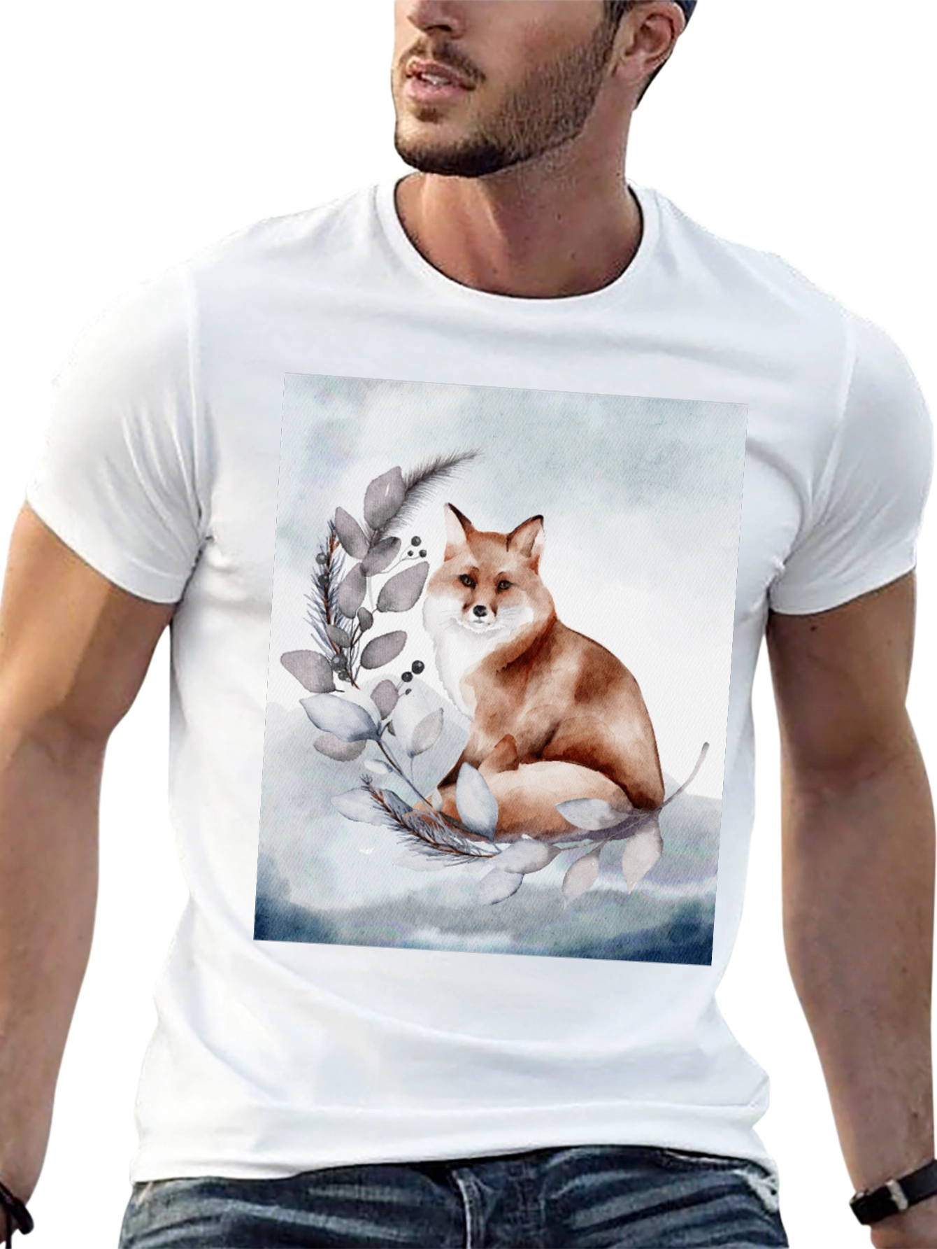 Black Watercolor Fox T-Shirt view 13