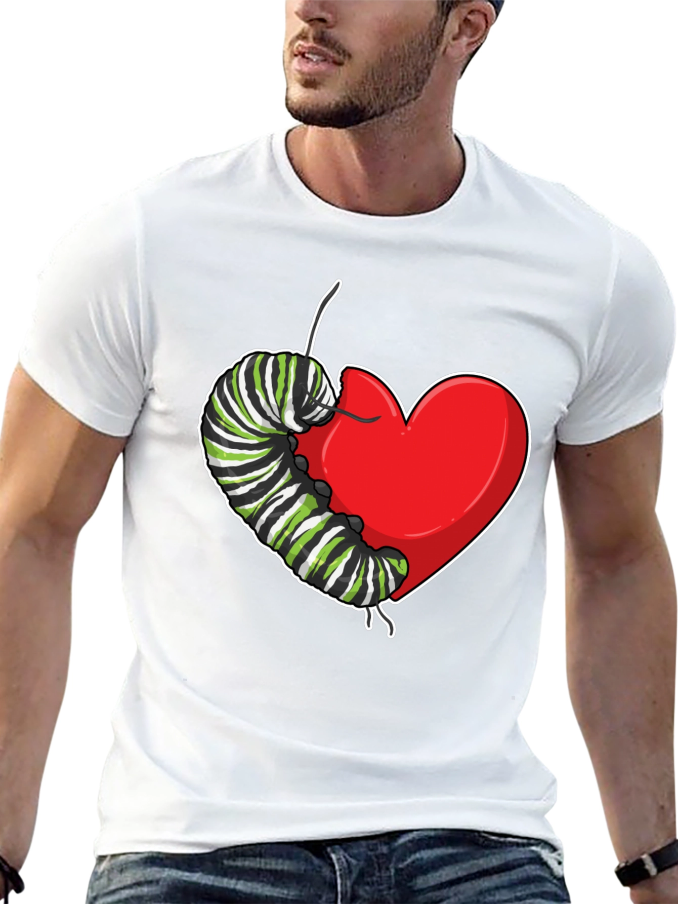 Black Caterpillar Heart Graphic T-Shirt - Soft Cotton view 13
