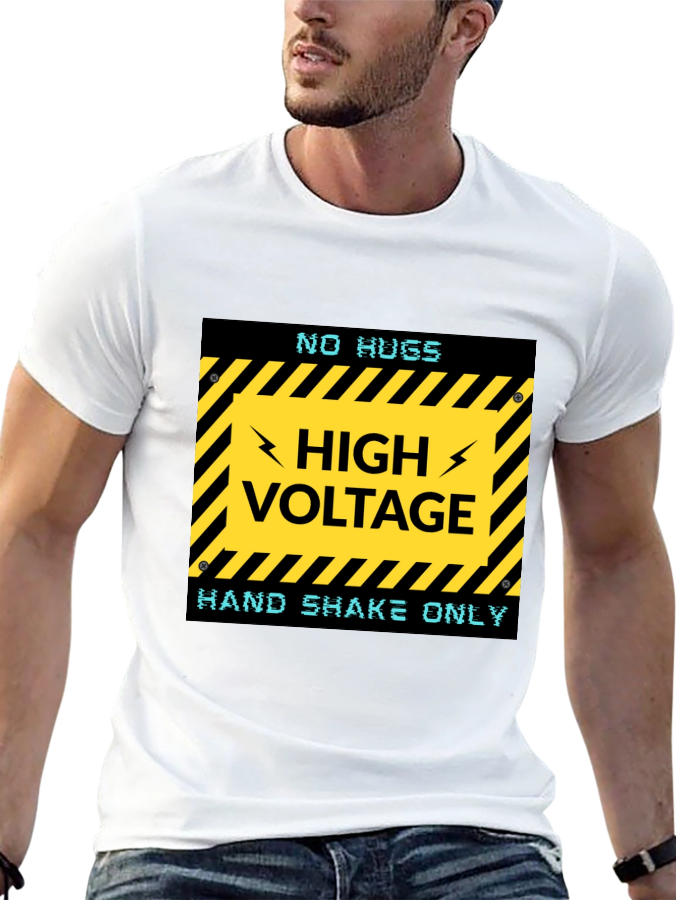 Black High Voltage Humor Tee - No Hugs, Handshakes Only! view 13