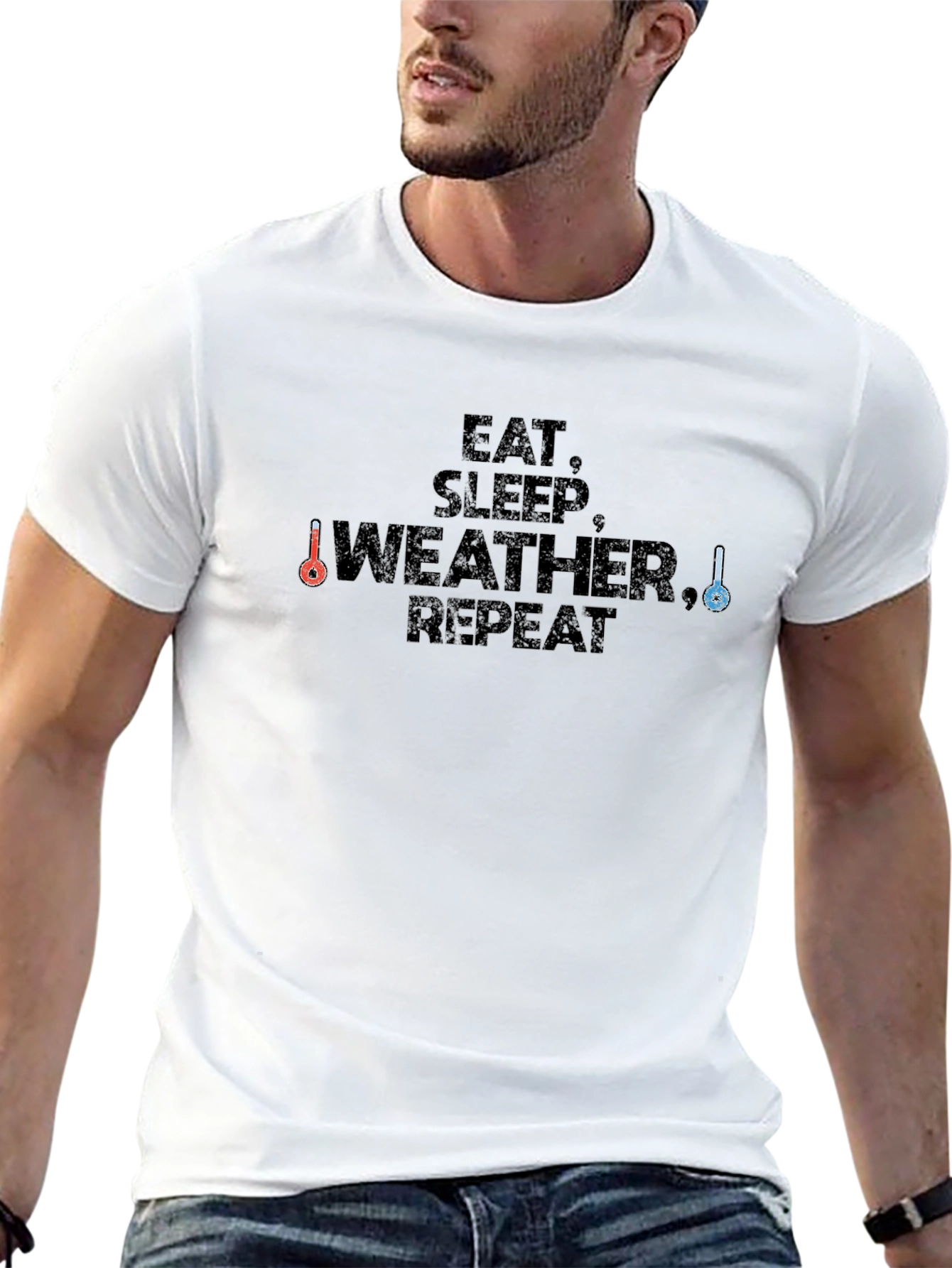 Black Eat, Sleep, Weather, Repeat Black T-Shirt view 13