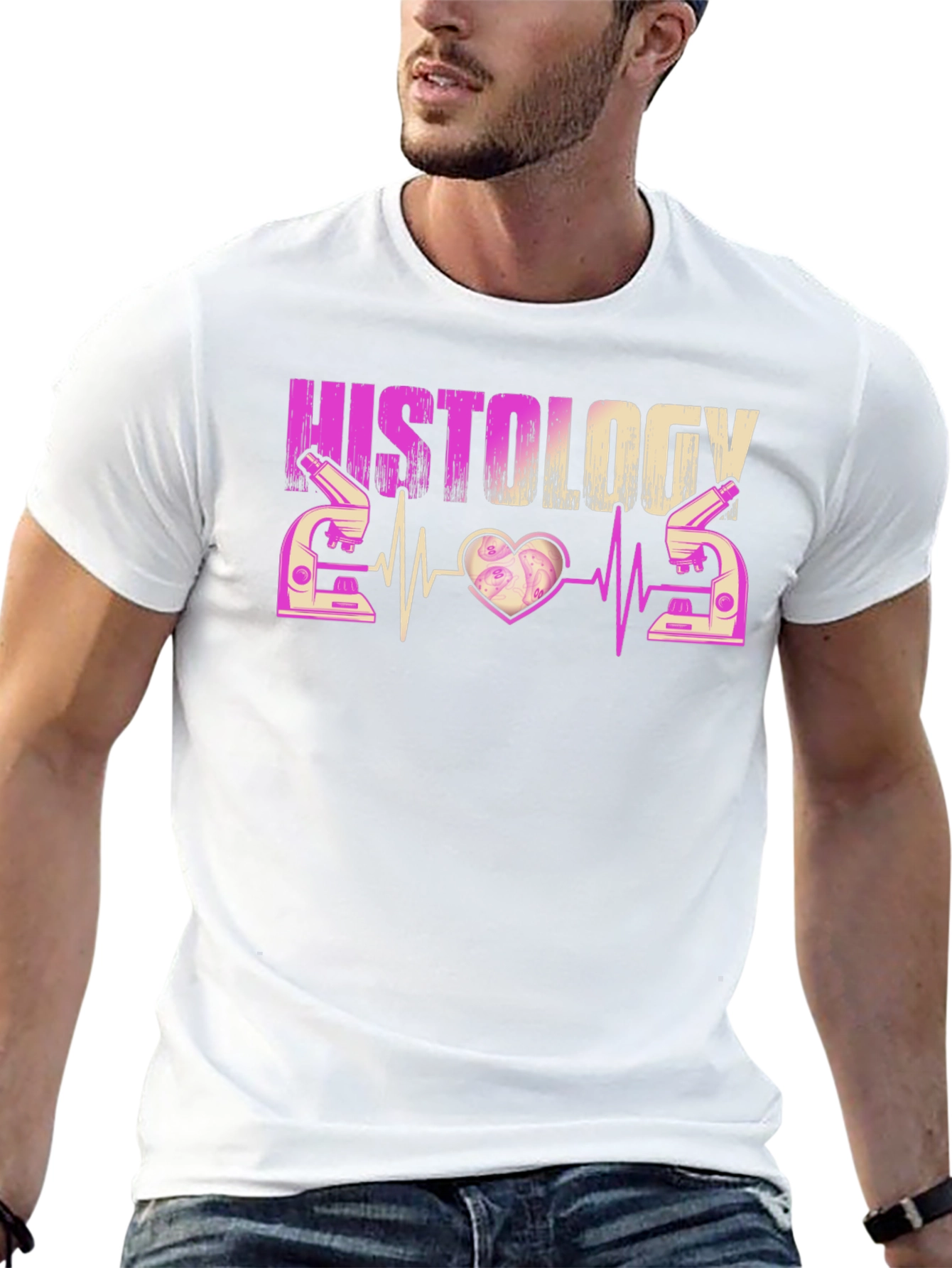 Black Histology Heartbeat Microscope T-Shirt view 13