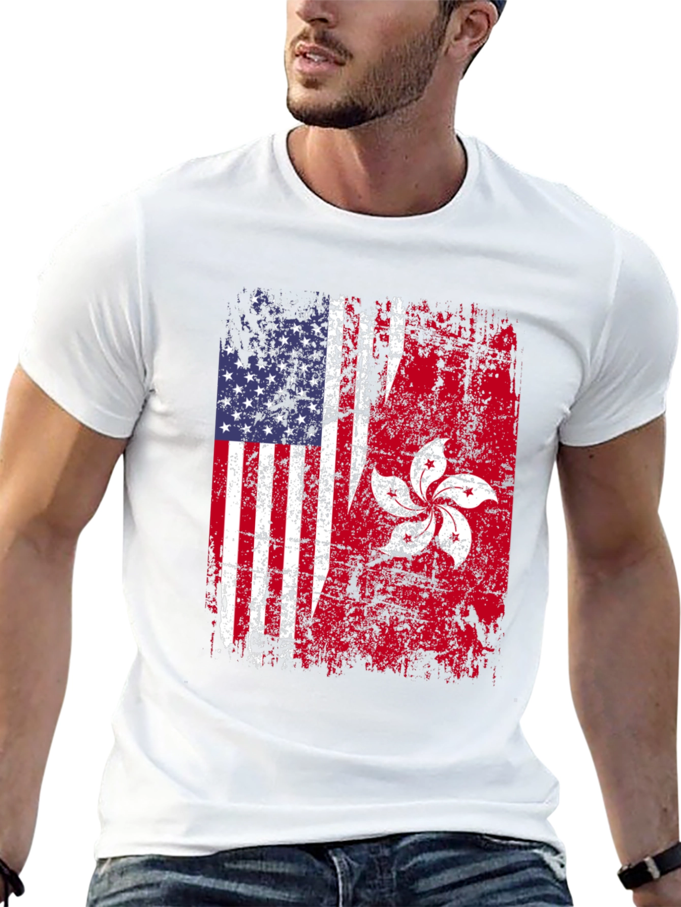 Black USA Hong Kong Flag Graphic Tee view 13