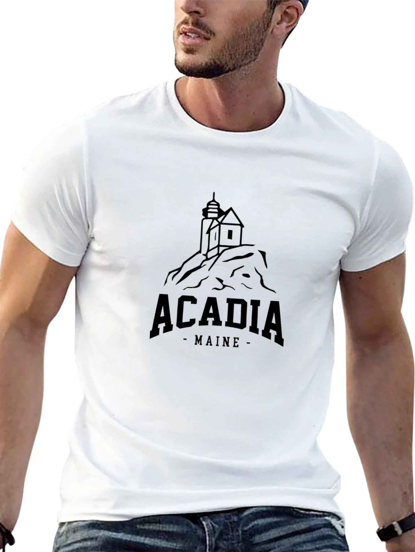 Black Acadia Maine Lighthouse Graphic Tee - Black view 13