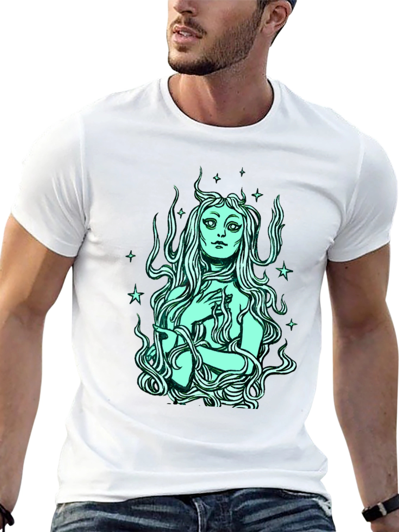 Black Mystic Mermaid Graphic Tee - Black Cotton Blend view 13