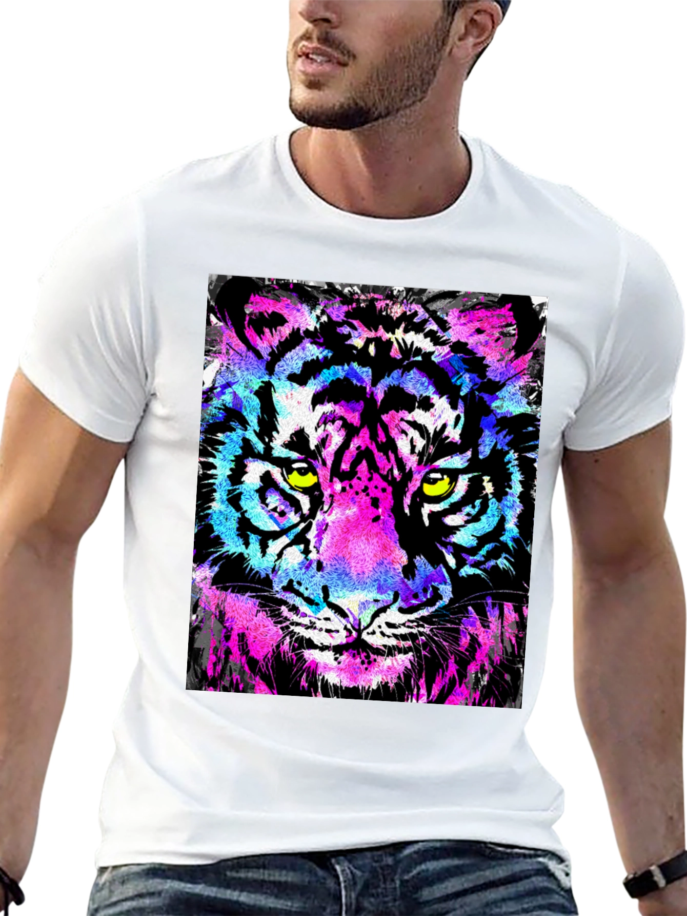 Black Vibrant Tiger Graphic Black T-Shirt view 13