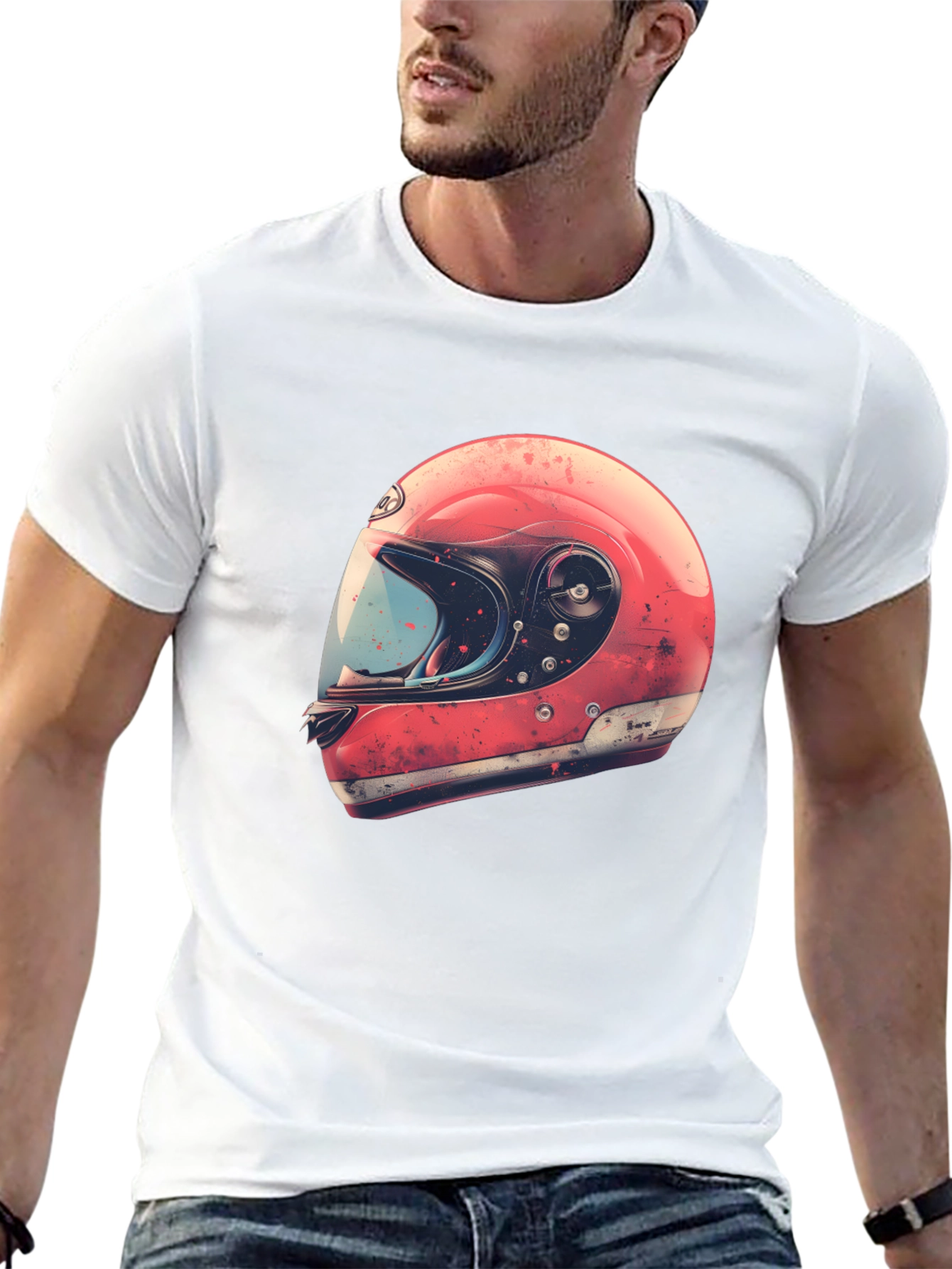 Black Retro Motorcycle Helmet Graphic Tee - Black view 13