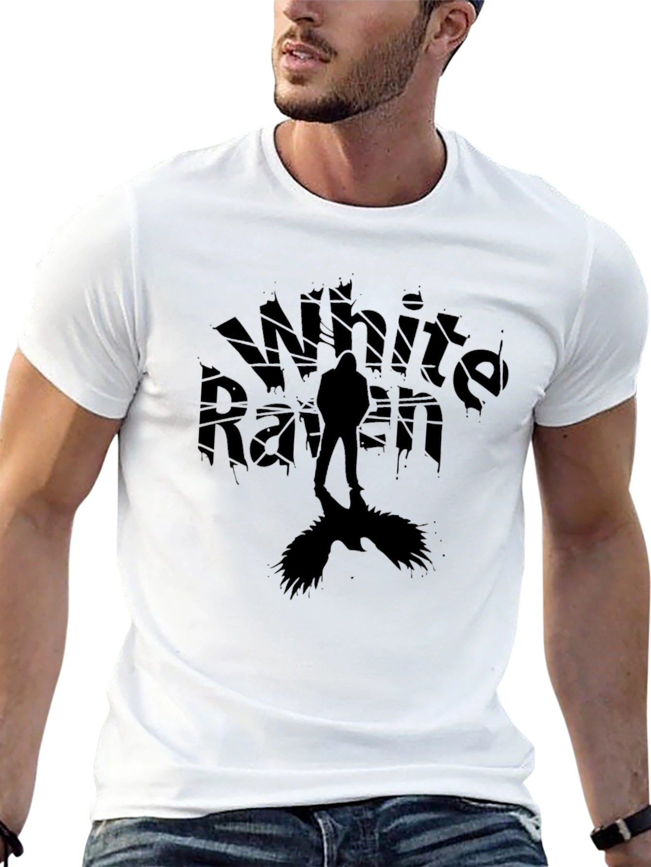 White Raven Graphic Tee - Dark Silhouette Design T-Shirt - 13
