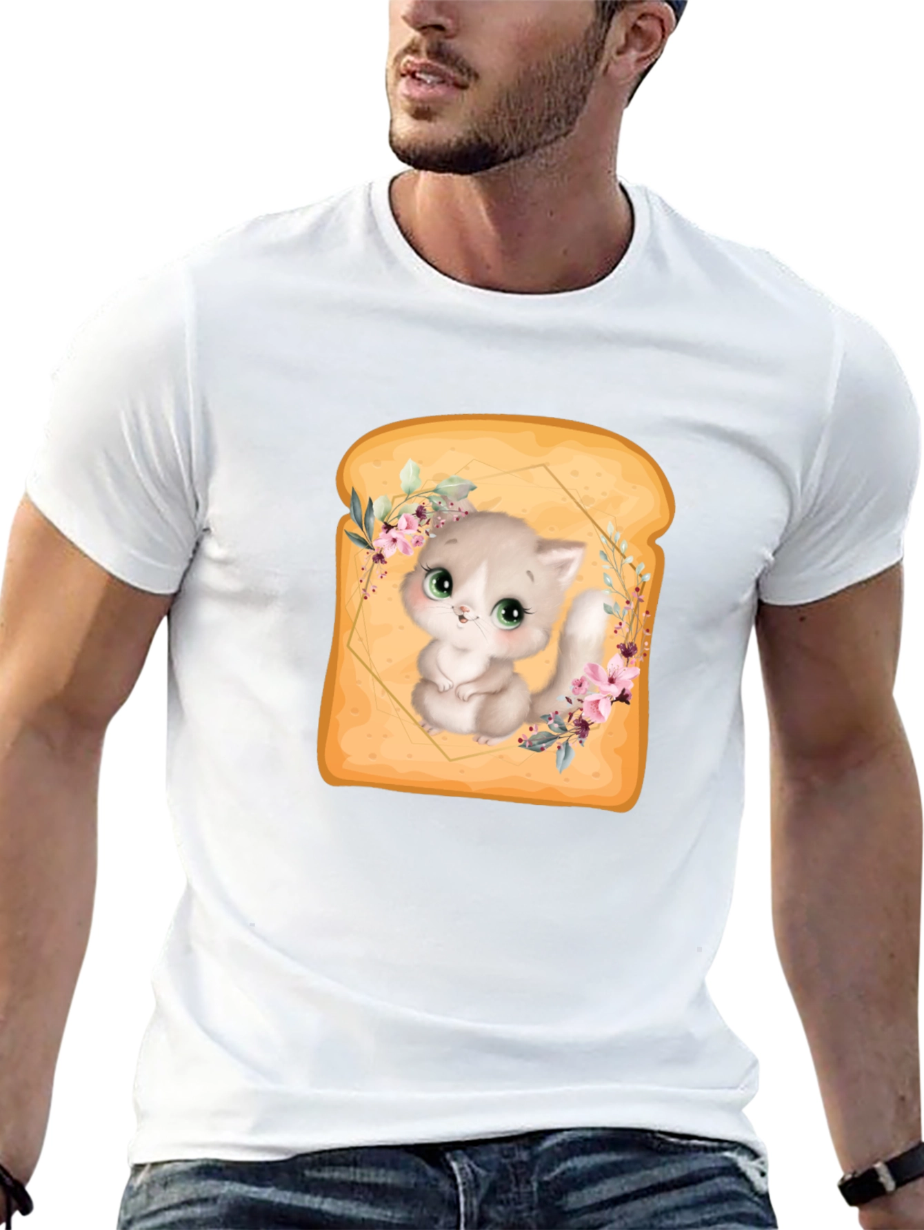 Black Cute Kitten in Toast T-Shirt - Unique Graphic Tee view 13