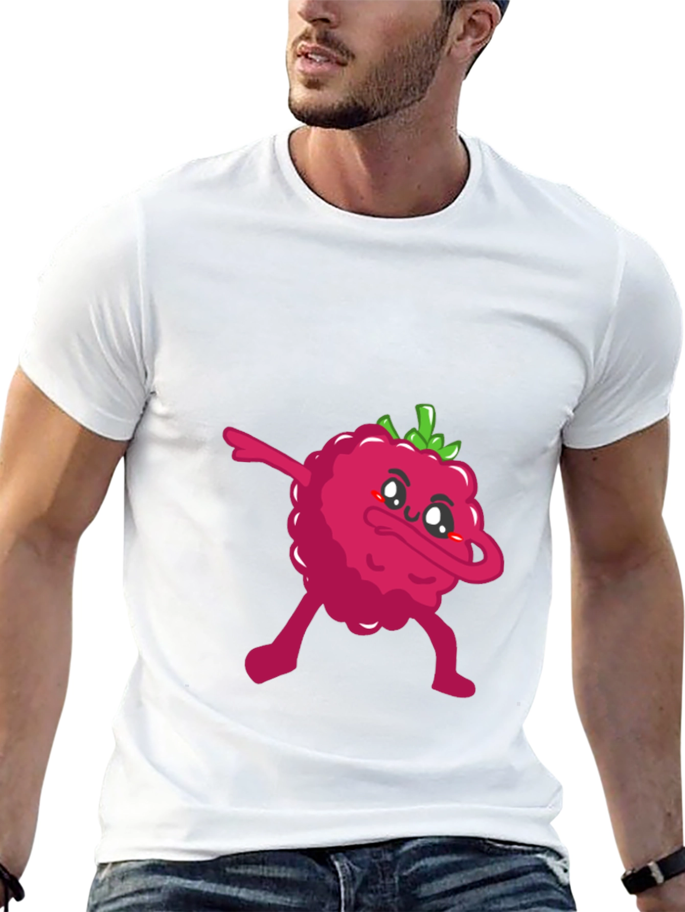Black Dabbing Raspberry Graphic Tee - Fun Fruit T-Shirt view 13