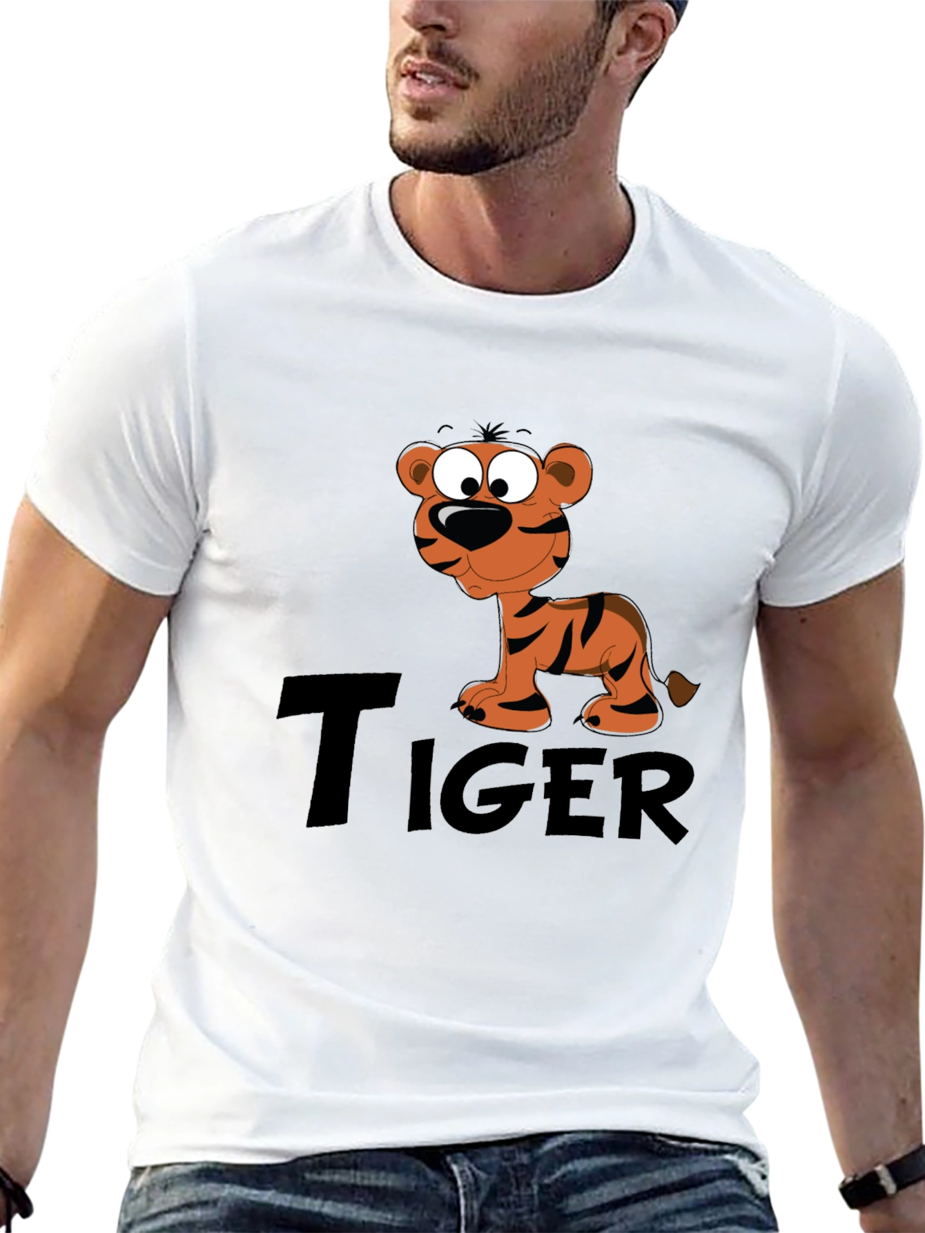 Black Cartoon Tiger Graphic Black T-Shirt view 13