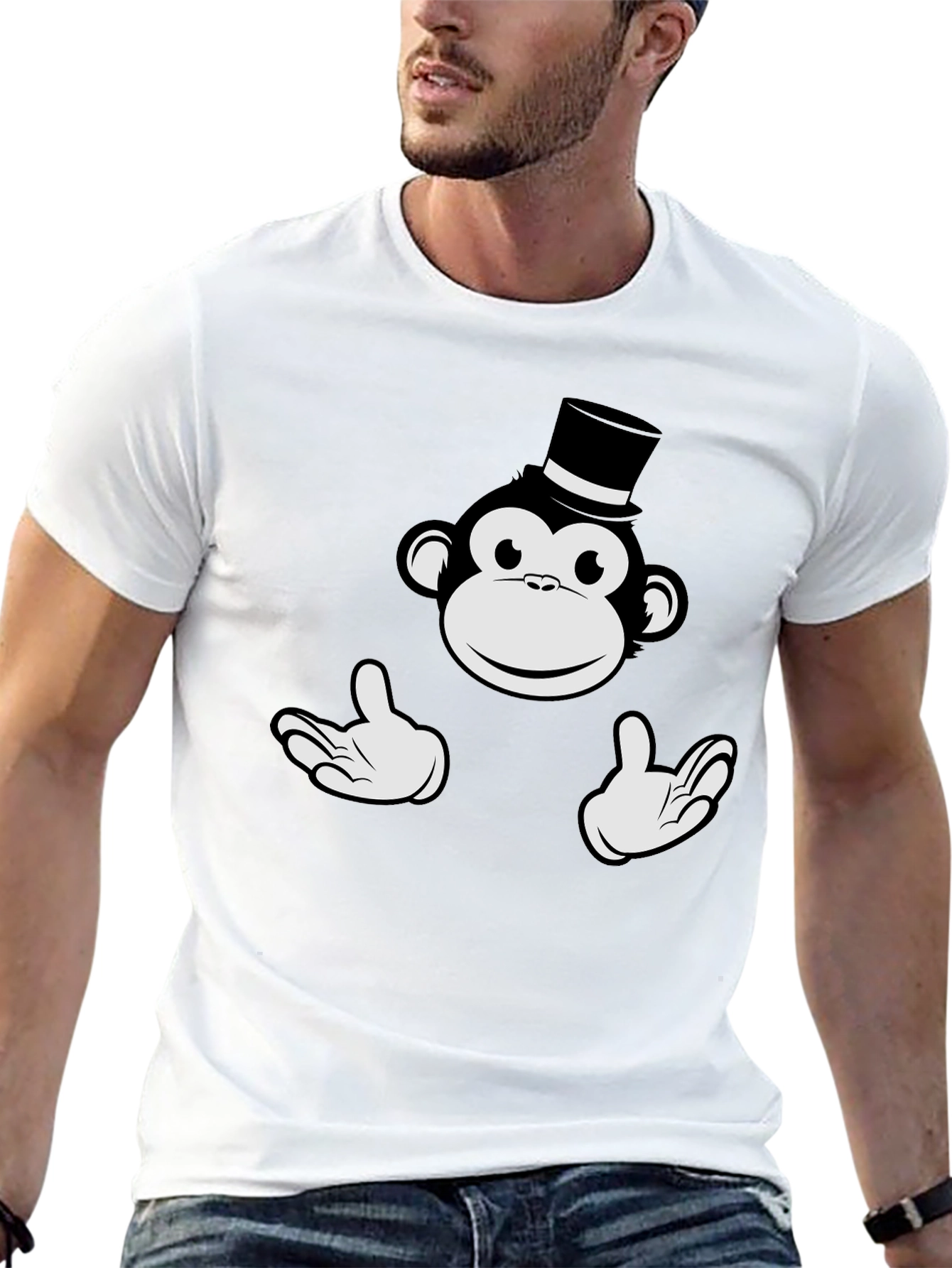 Black Monkey Top Hat Graphic Tee - Black Cotton T-Shirt view 13
