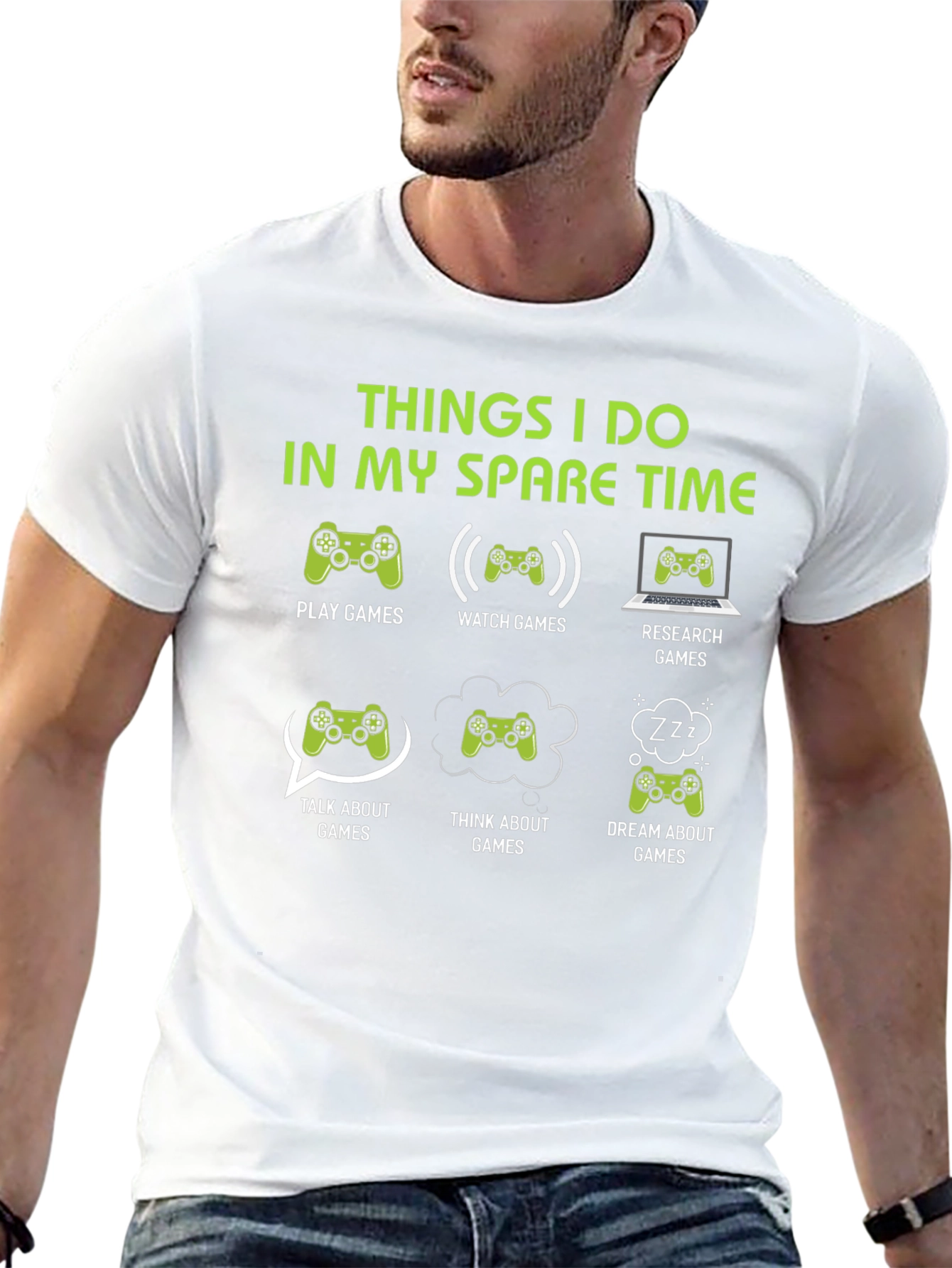 Black Gamer Spare Time T-Shirt - Play, Watch, Research Games view 13
