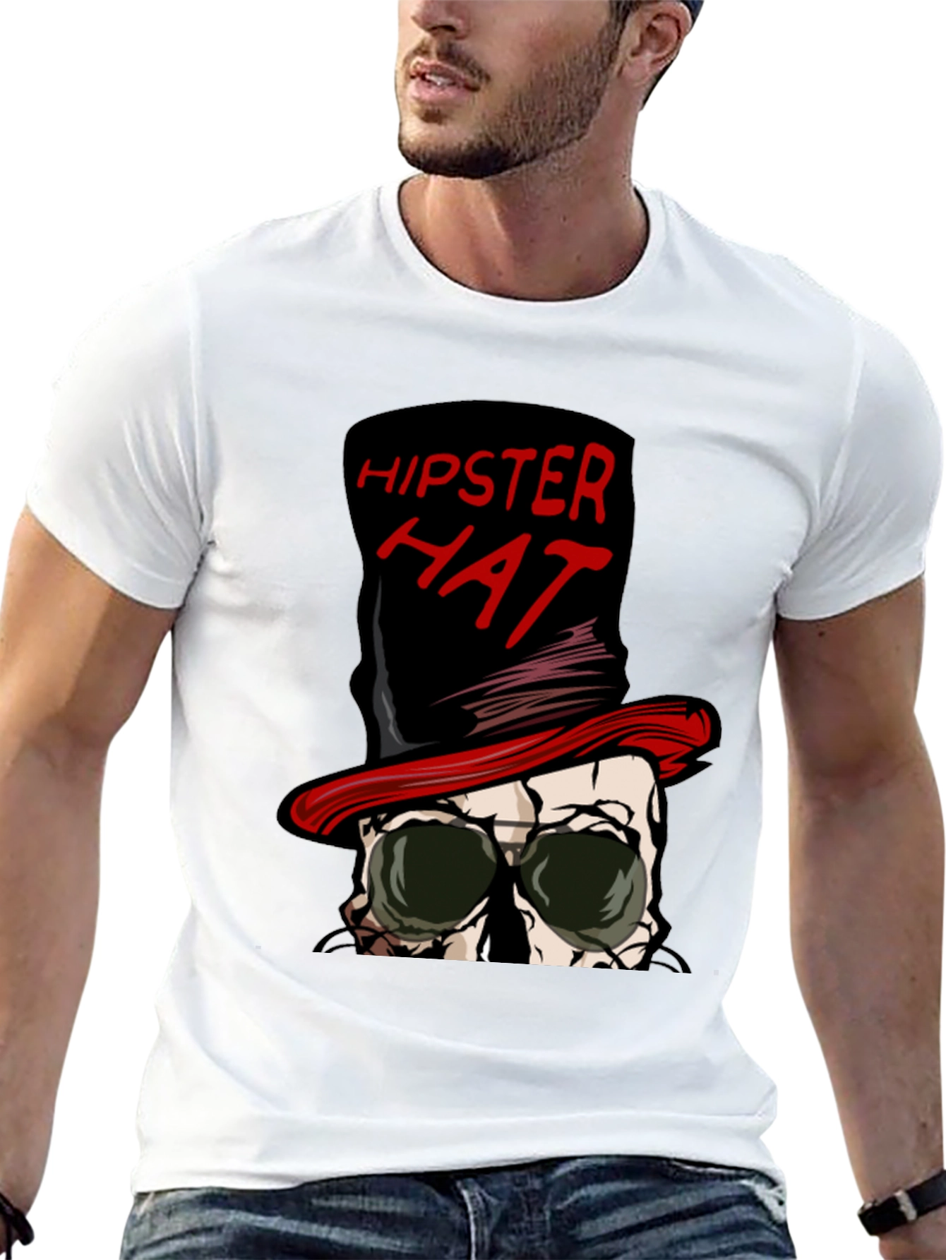 Black Hipster Hat Skull Graphic Tee view 13