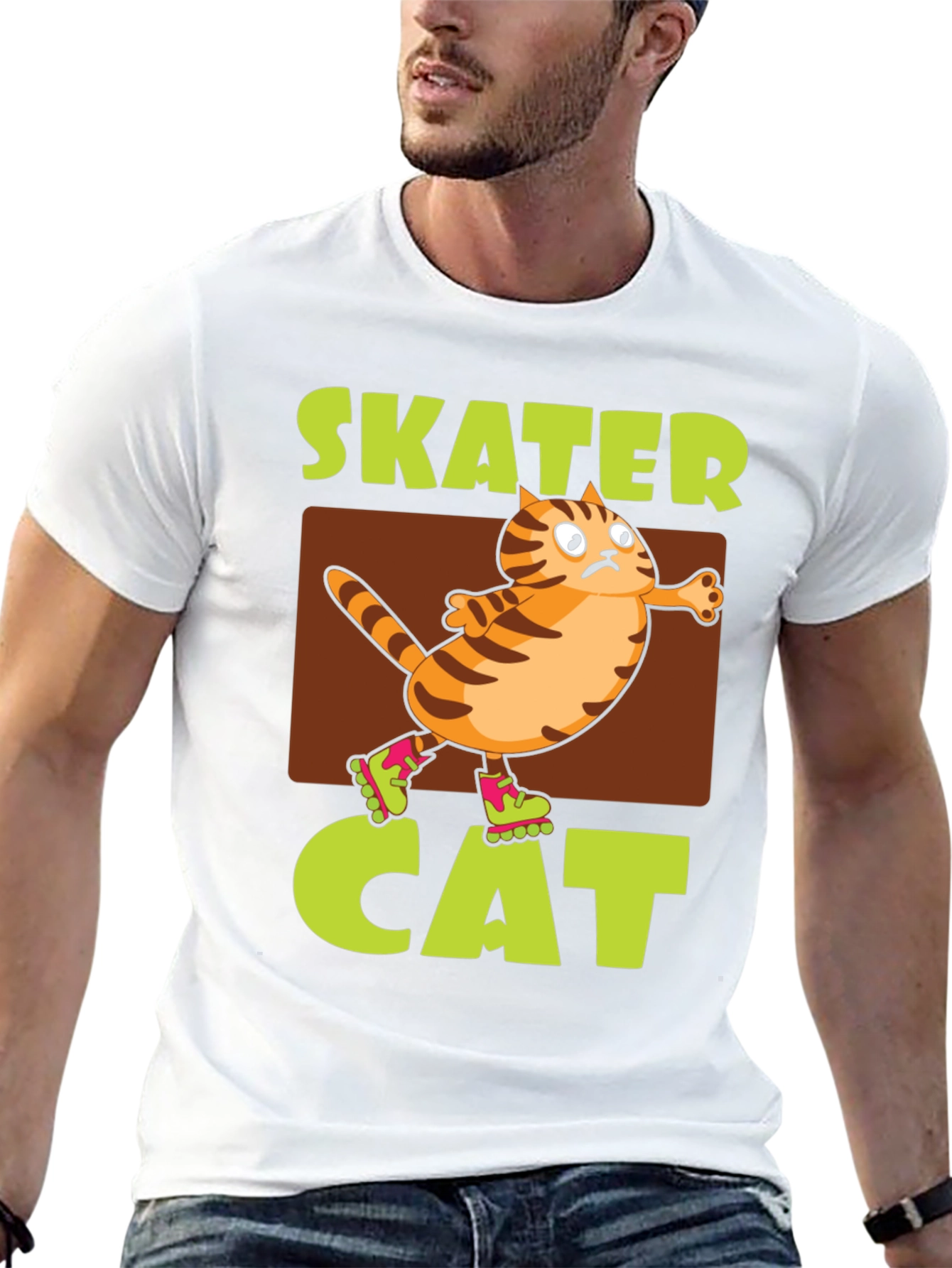 Black Skater Cat Graphic Tee - Novelty Humor T-Shirt view 13