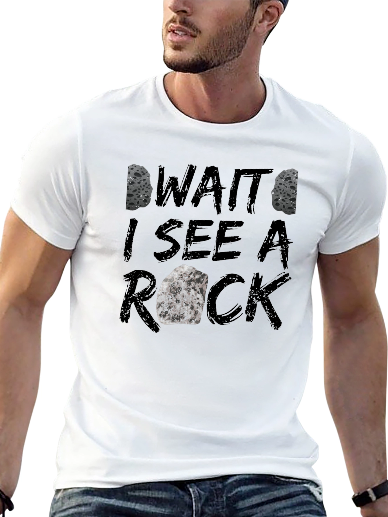 Black Funny Rock Lover Graphic Tee - 'Wait I See A Rock' T-Shirt view 13
