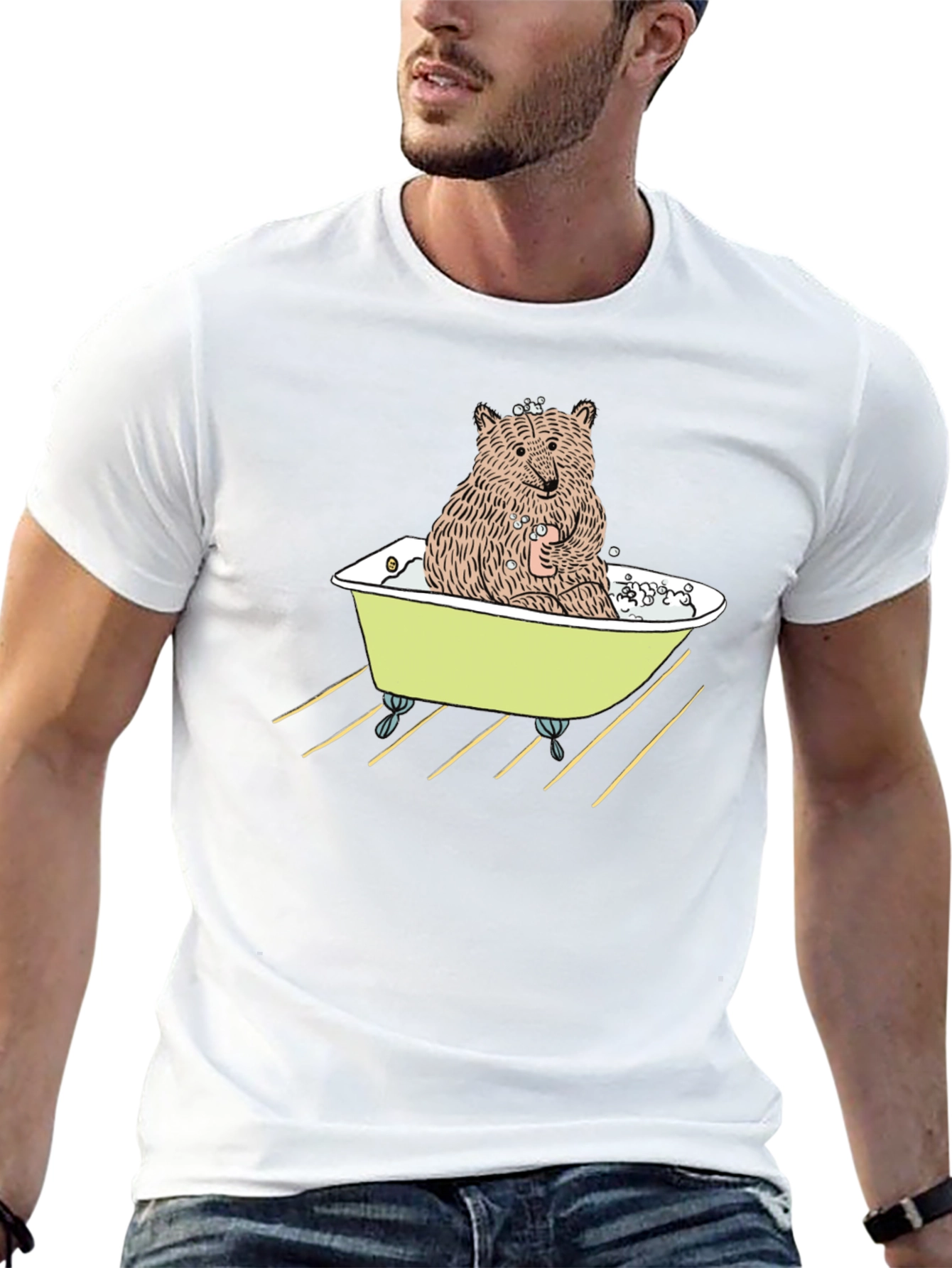 Black Bear in Bathtub Graphic Tee view 13