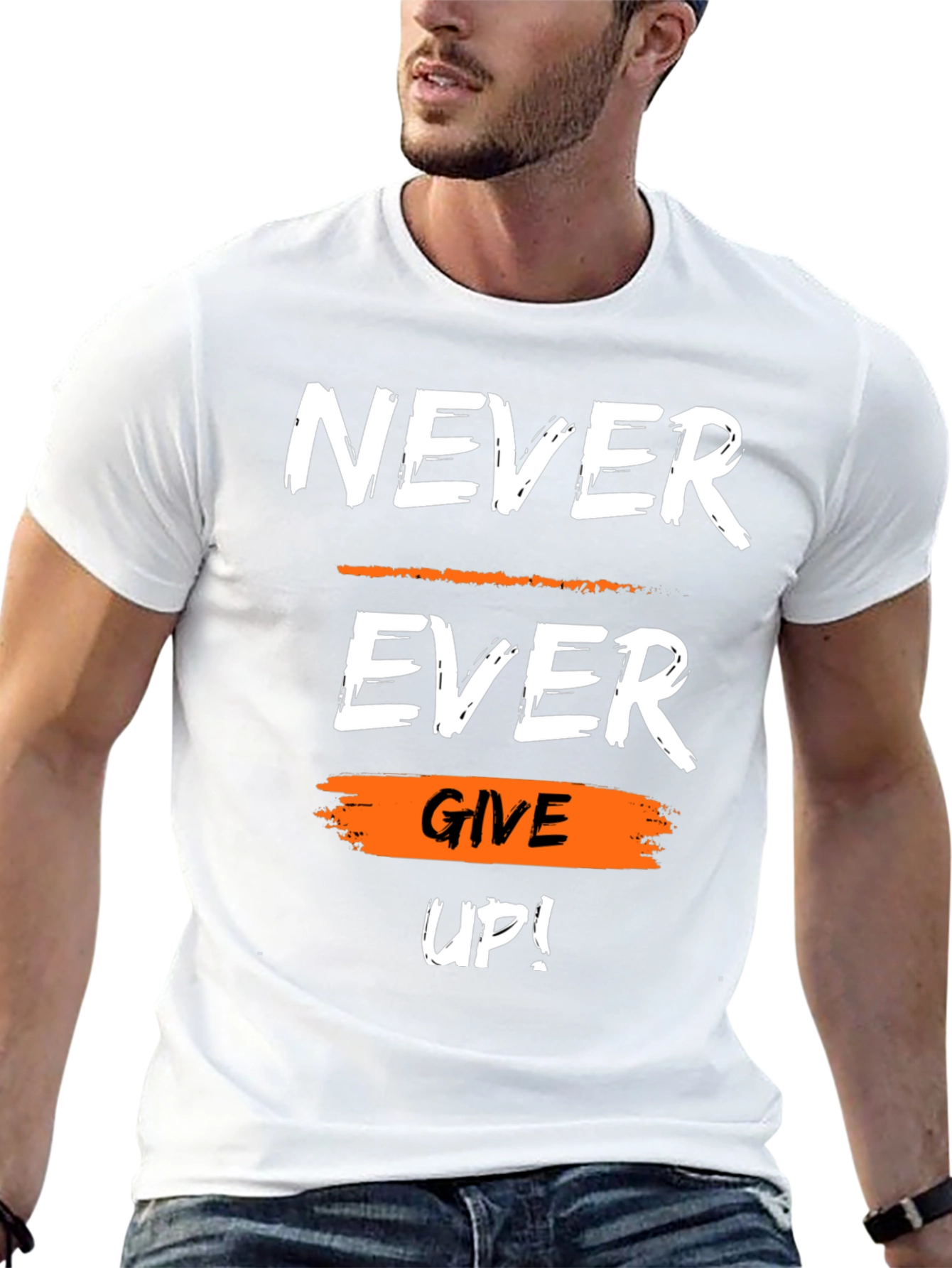 Black Motivational Never Ever Give Up Graphic T-Shirt view 13
