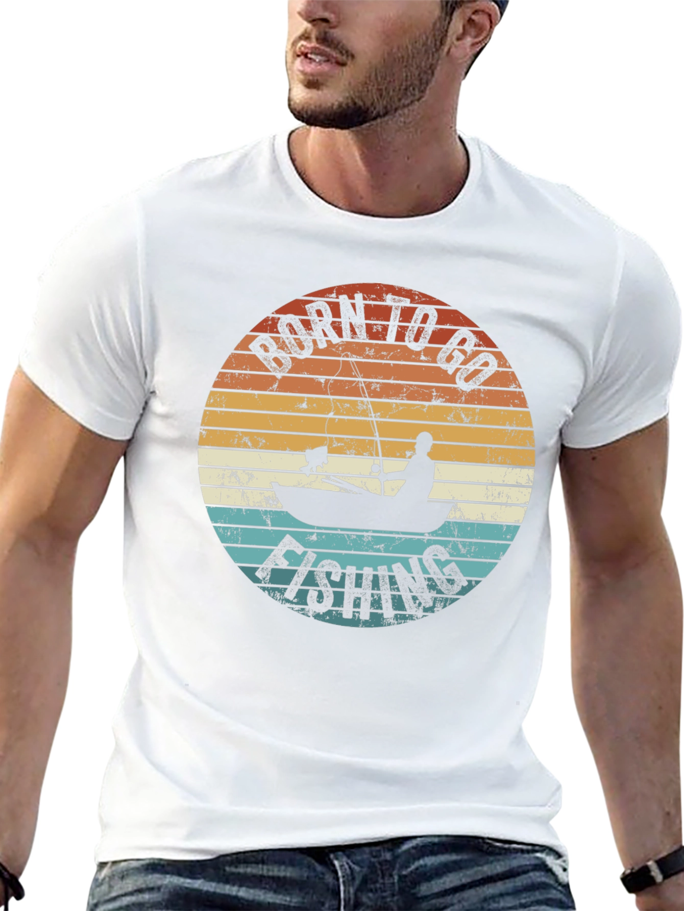 Black Born To Go Fishing T-Shirt - Retro Fisherman Design view 13