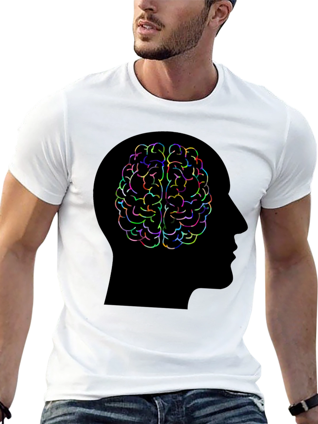Black Brain Power T-Shirt - Colorful Mind Design view 13