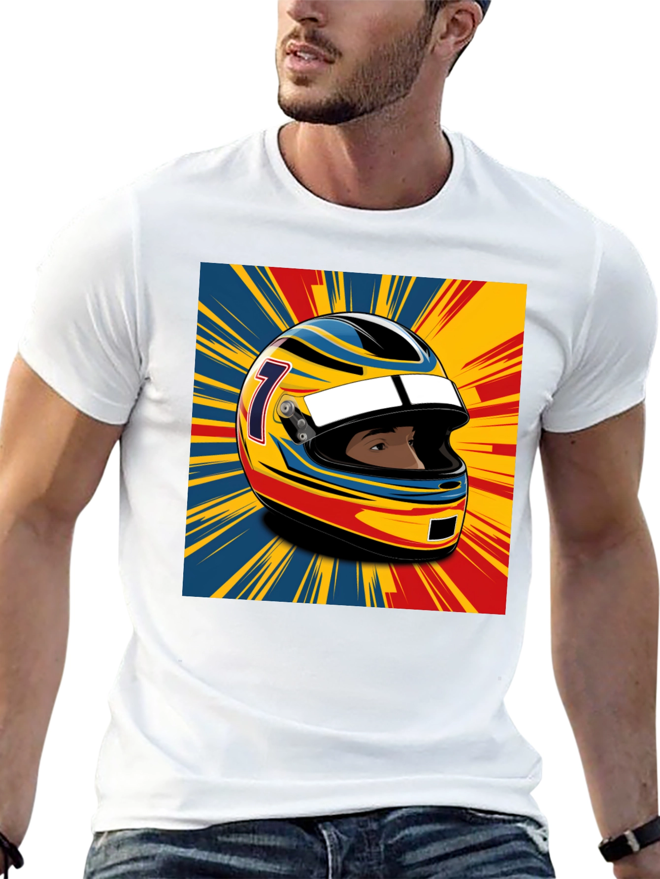 Black Racing Helmet Graphic T-Shirt - Stylish Motorsport Apparel view 13