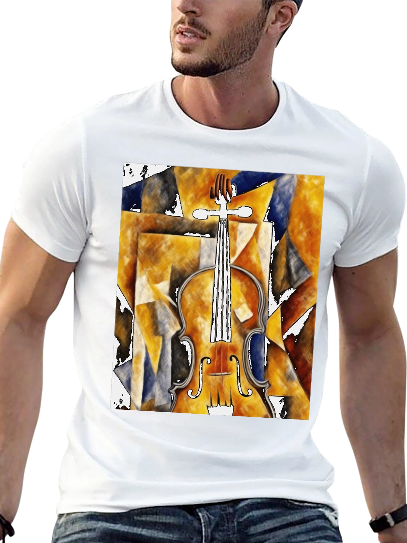 Black Abstract Violin Graphic Tee - Black Unisex Shirt view 13