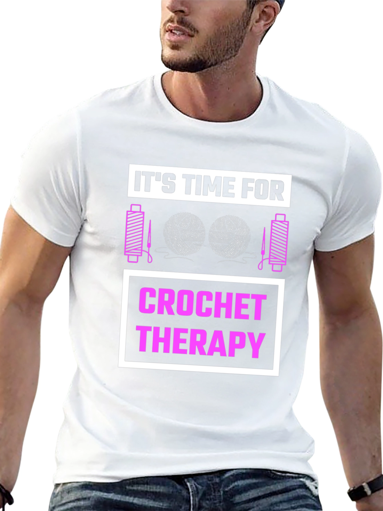 Black Crochet Therapy T-Shirt: Black Cotton Tee for Craft Lovers view 13