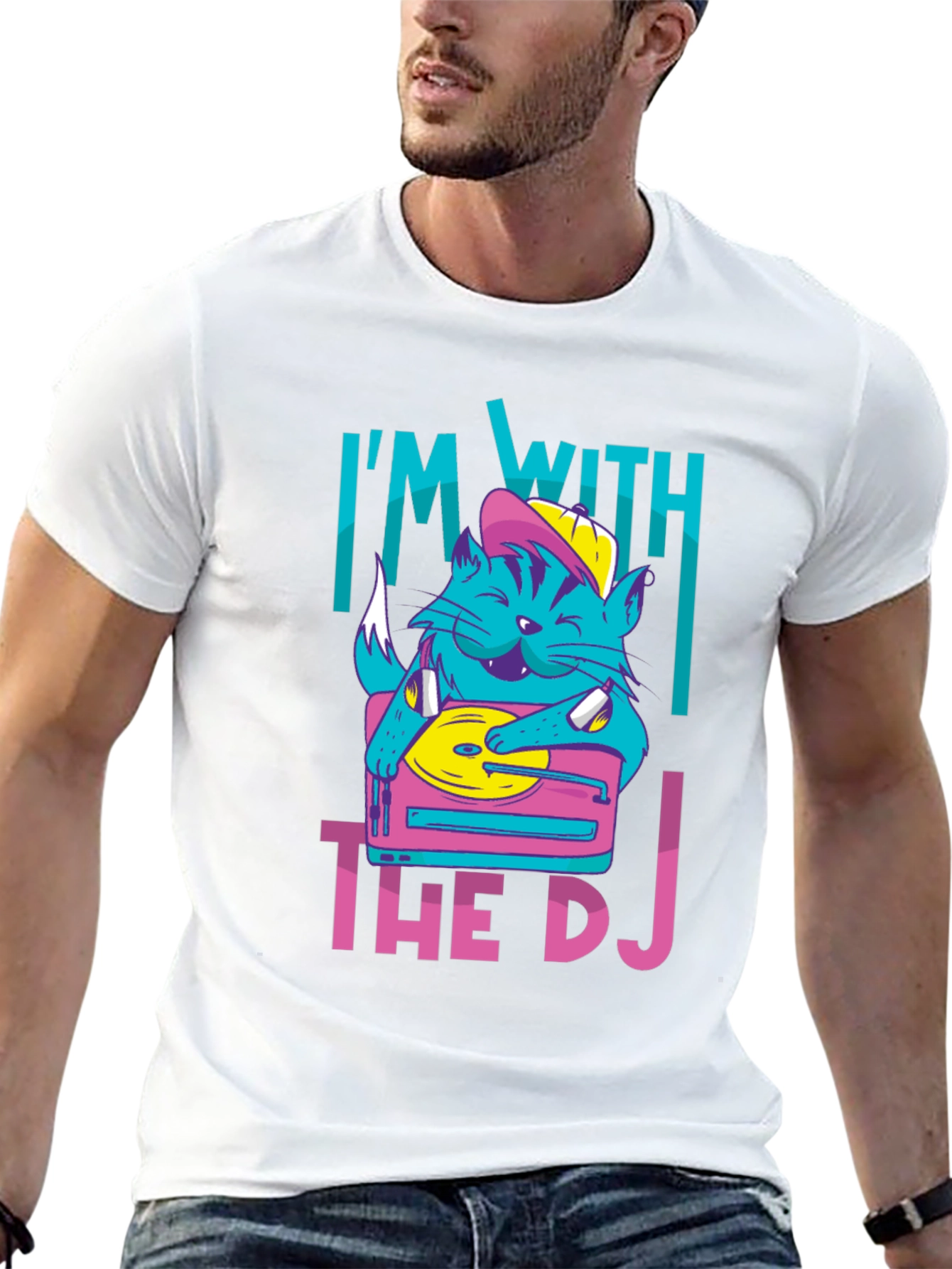 Black I'm With The DJ Cat Graphic T-Shirt view 13
