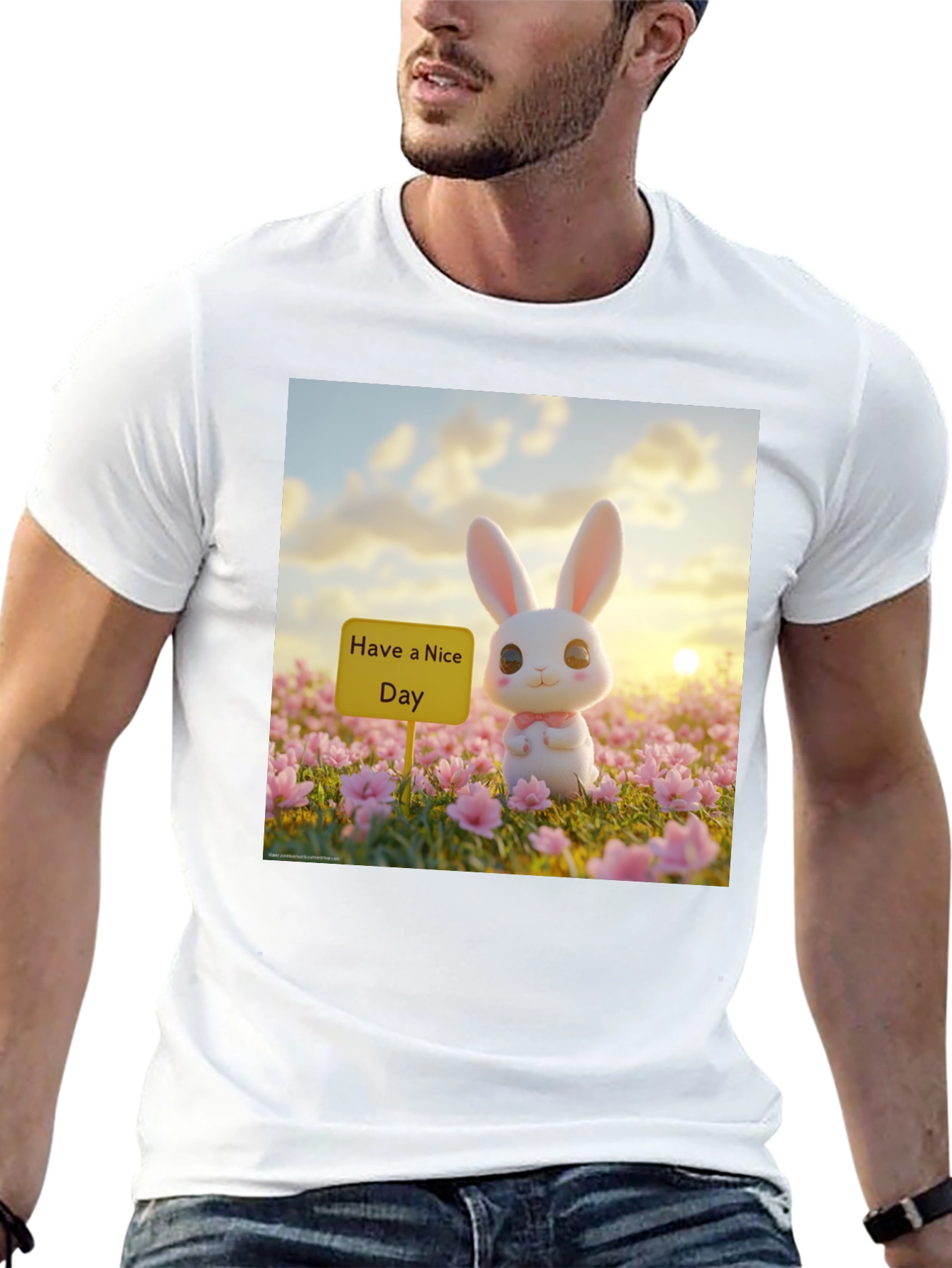 Black Cute Bunny 'Have a Nice Day' Graphic Tee view 13